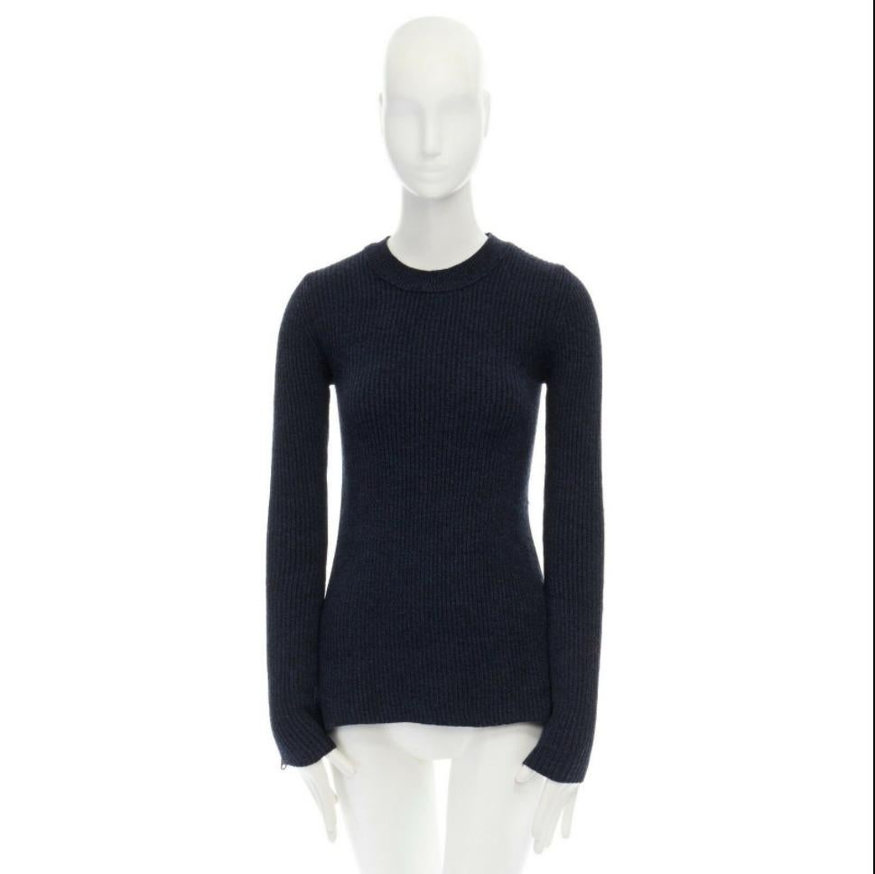 Black ACNE STUDIOS ARCHIVE dark blue split open back ribbed knitted sweater top