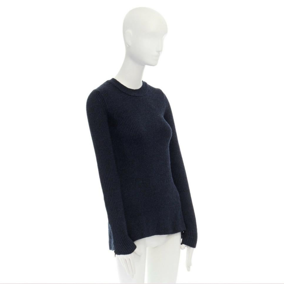 ACNE STUDIOS ARCHIVE dark blue split open back ribbed knitted sweater top In Good Condition In Hong Kong, NT