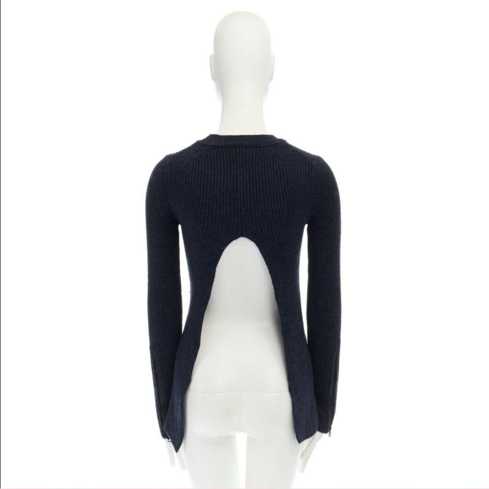 ACNE STUDIOS ARCHIVE dark blue split open back ribbed knitted sweater top 1