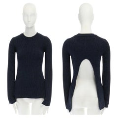 ACNE STUDIOS ARCHIVE dark blue split open back ribbed knitted sweater top