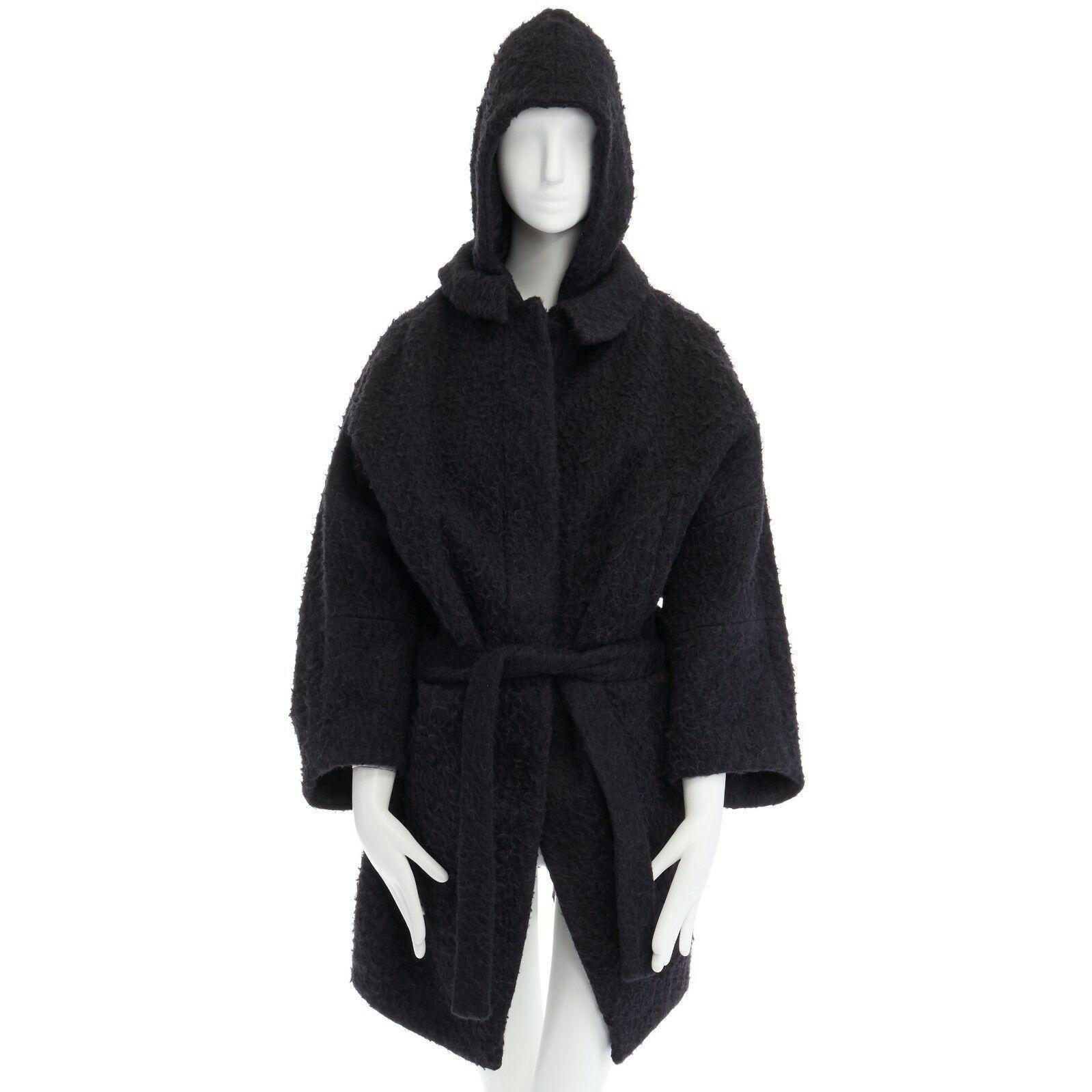 Black ACNE STUDIOS AW11 Sylvia black wool blend belted voluminous oversized coat FR34S