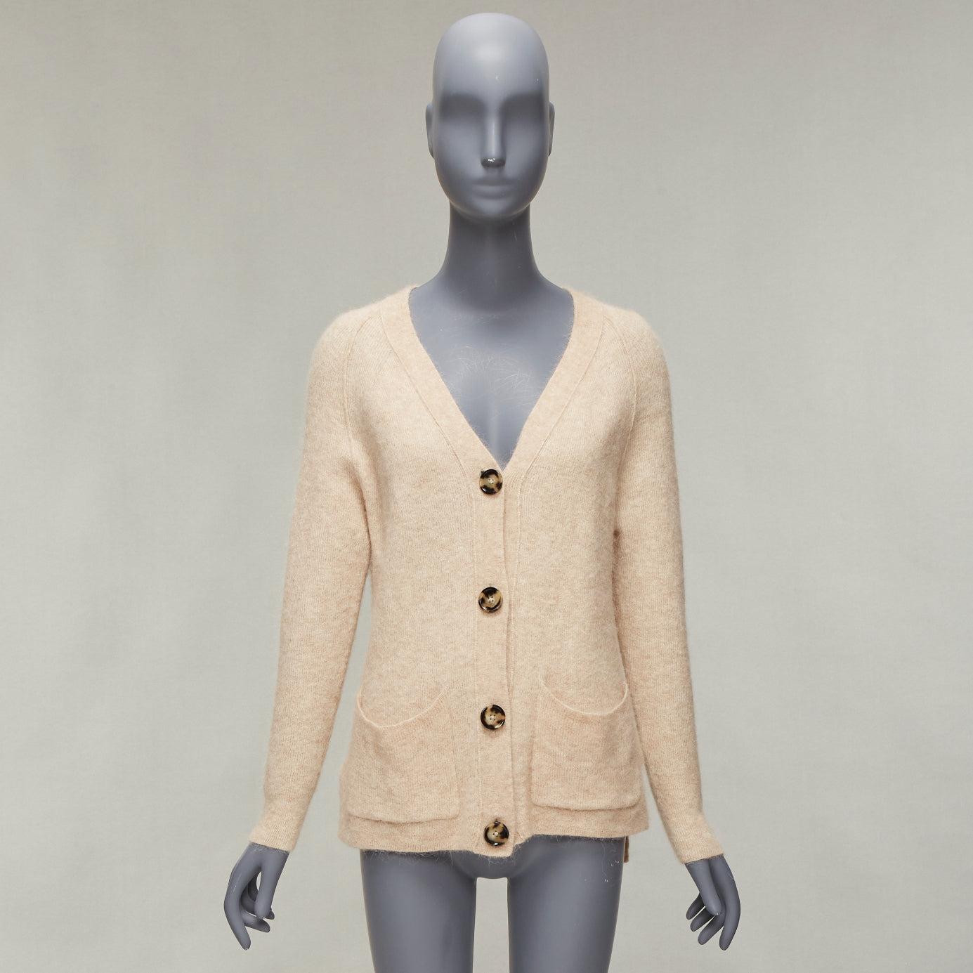 ACNE STUDIOS beige Alpaka-Wollmischung aufgesetzte Tasche große Knopfleiste Strickjacke XS im Angebot 5