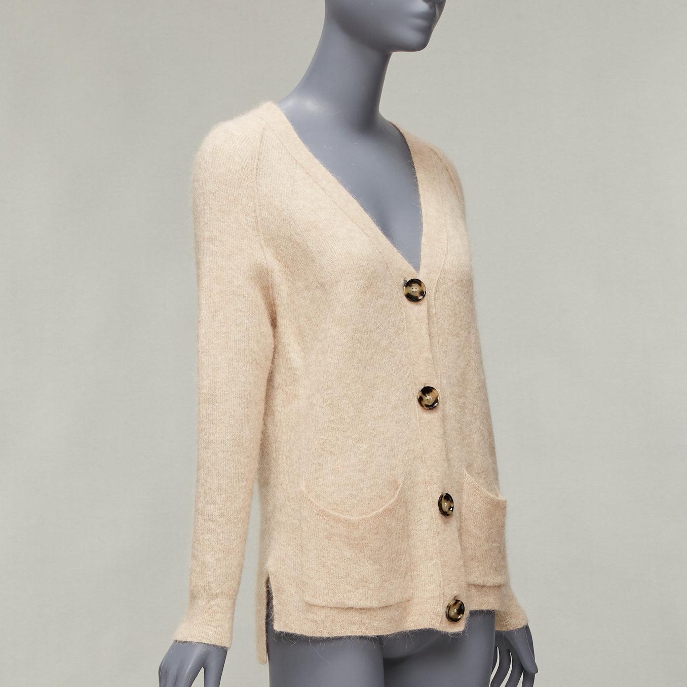 ACNE STUDIOS beige alpaca wool blend patch pocket large button front cardigan XS In Excellent Condition For Sale In Hong Kong, NT