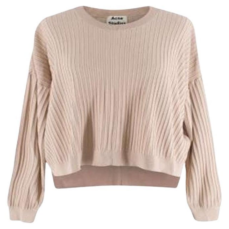 Acne Studios Beige Nude Ribbed Round Neck Sweater For Sale at 1stDibs