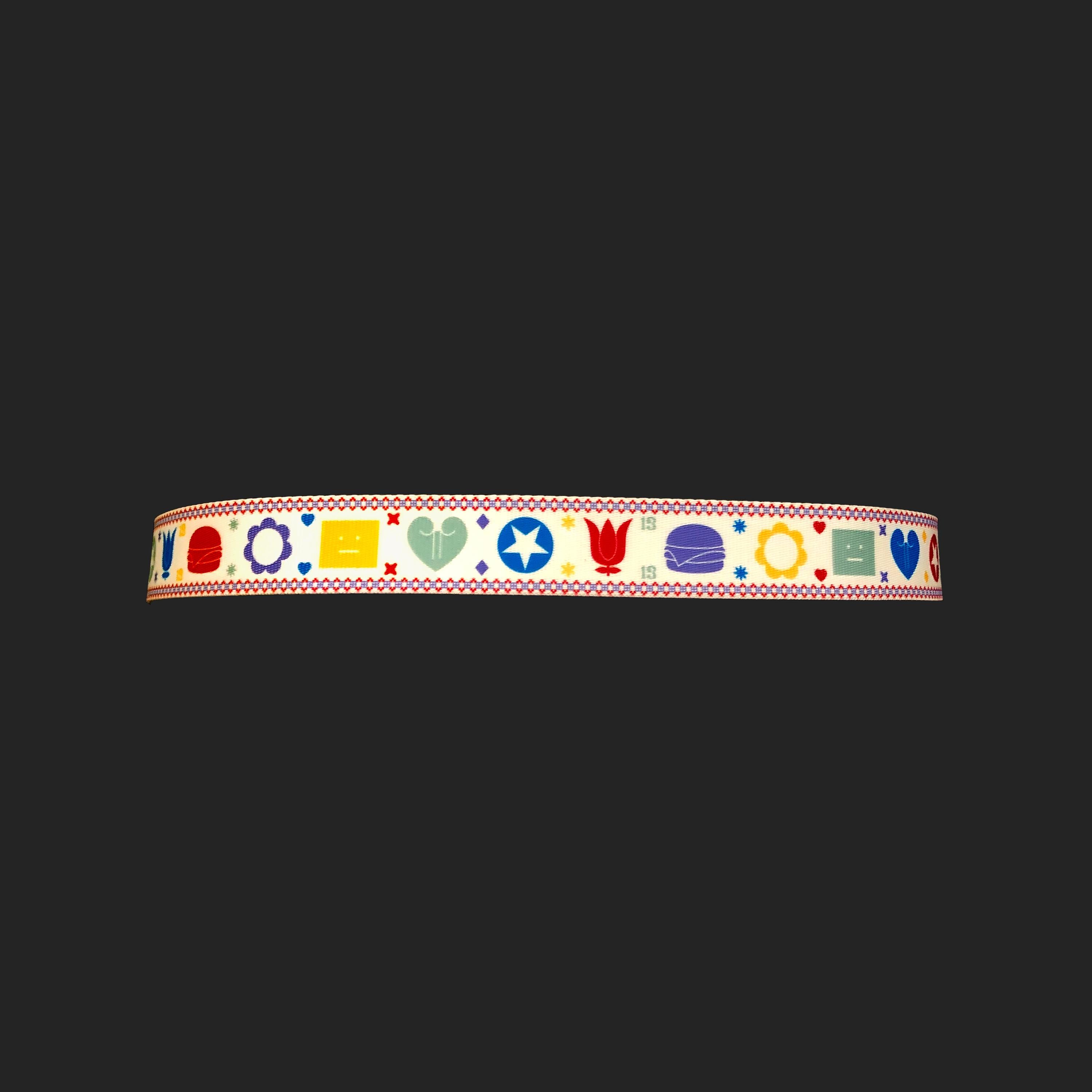 Beige Acne Studios Belt - Coated Canvas + Multicolored Emoji Weave - NEW For Sale