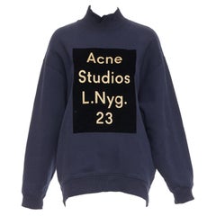 ACNE STUDIOS Beta Double Flock navy logo print mock neck sweater XS