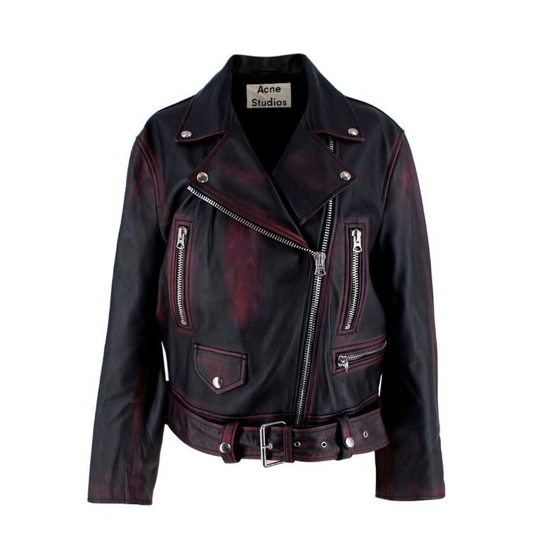 Acne Studios Black and Burgundy Merlyn 2 Tone Leather Jacket - US 0 For ...
