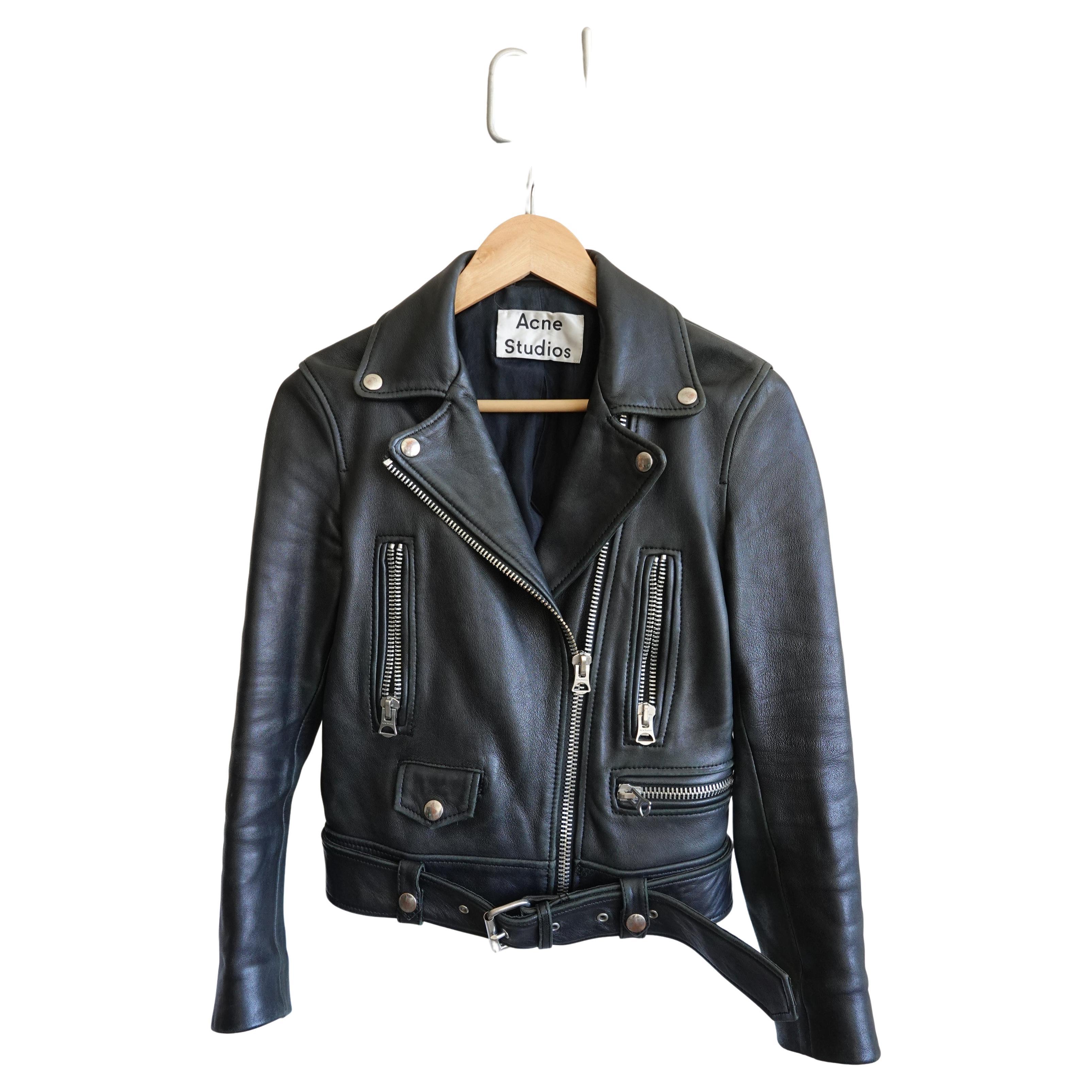 Acne Studios Black Leather Moto Jacket, Size 34, Good Condition