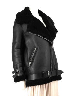 Acne Studios Black Leather Shearling Biker Jacket Size M