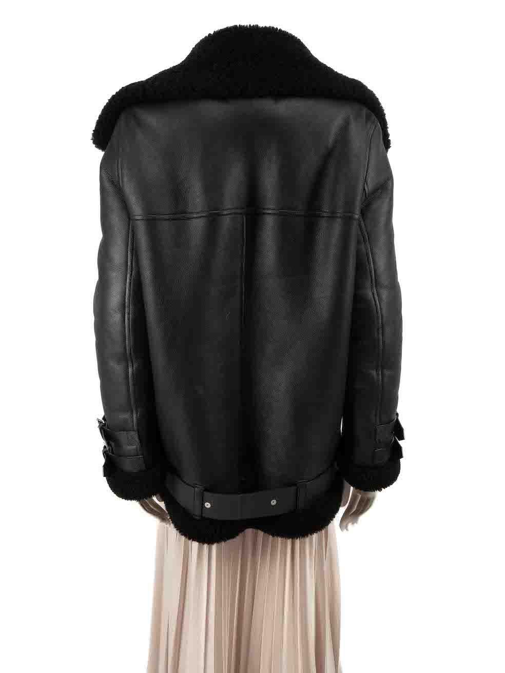 Acne Studios Black Leather Shearling Biker Jacket Size M In Good Condition For Sale In London, GB