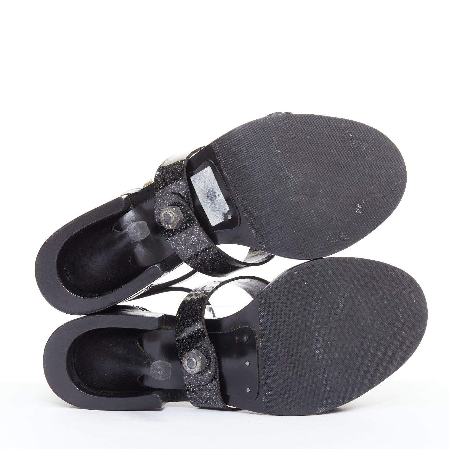 ACNE STUDIOS black leather silver buckle deconstructed high heel sandals EU37 For Sale 6