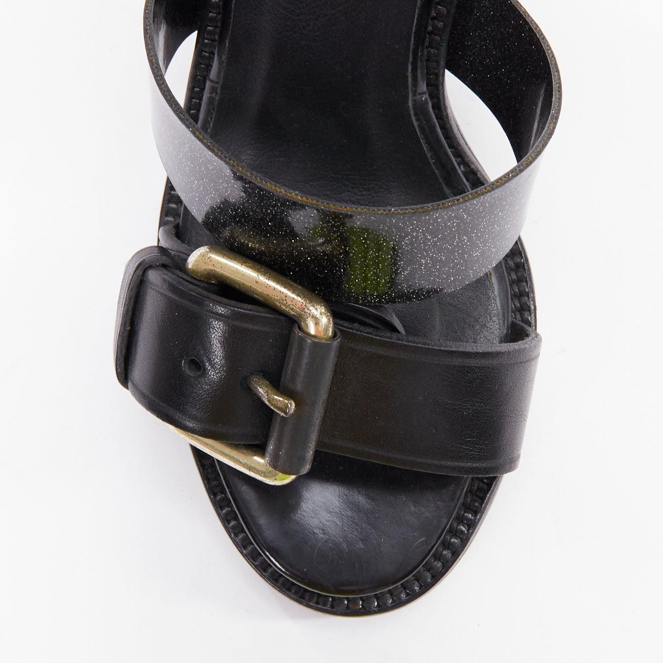 ACNE STUDIOS black leather silver buckle deconstructed high heel sandals EU37 For Sale 1