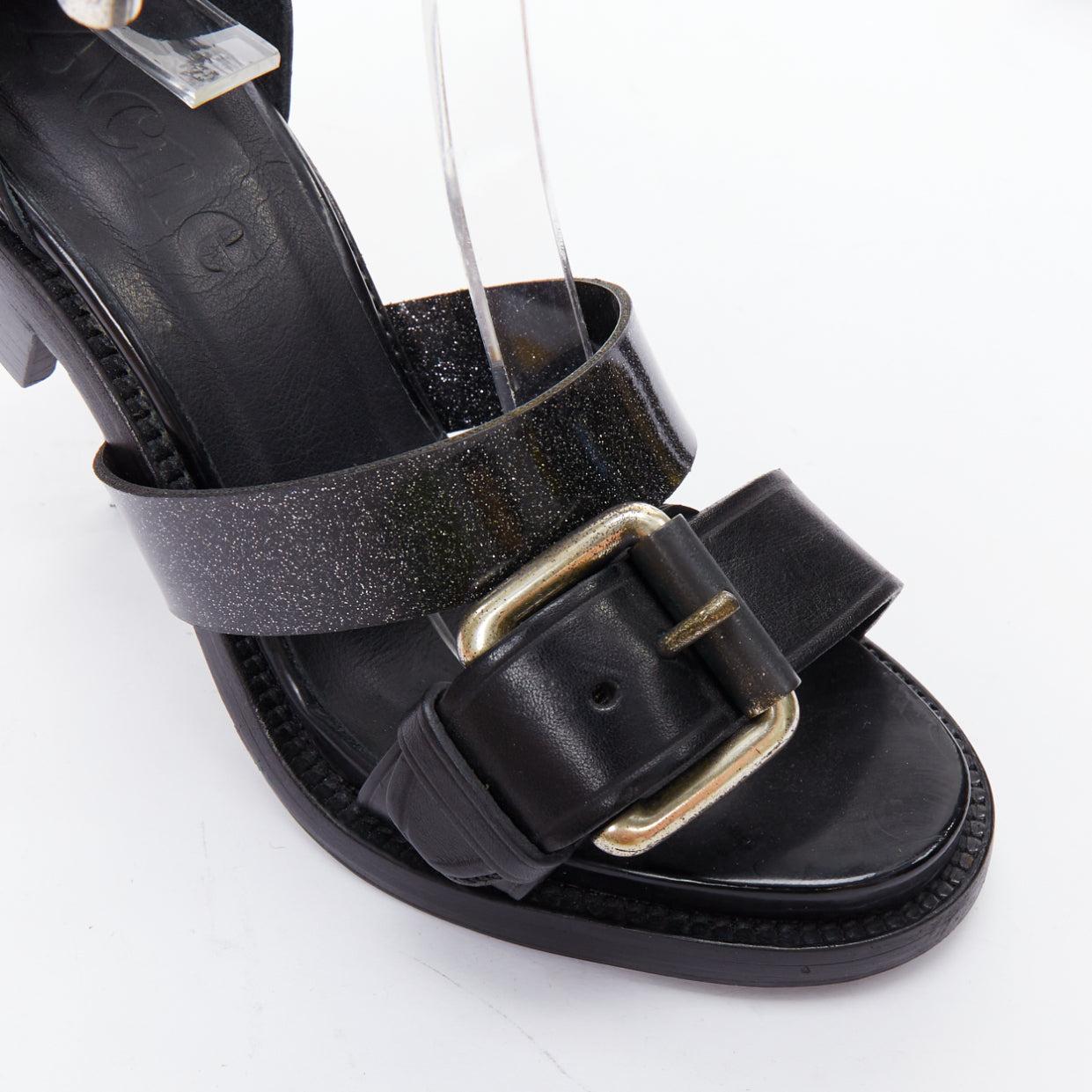 ACNE STUDIOS black leather silver buckle deconstructed high heel sandals EU37 For Sale 2