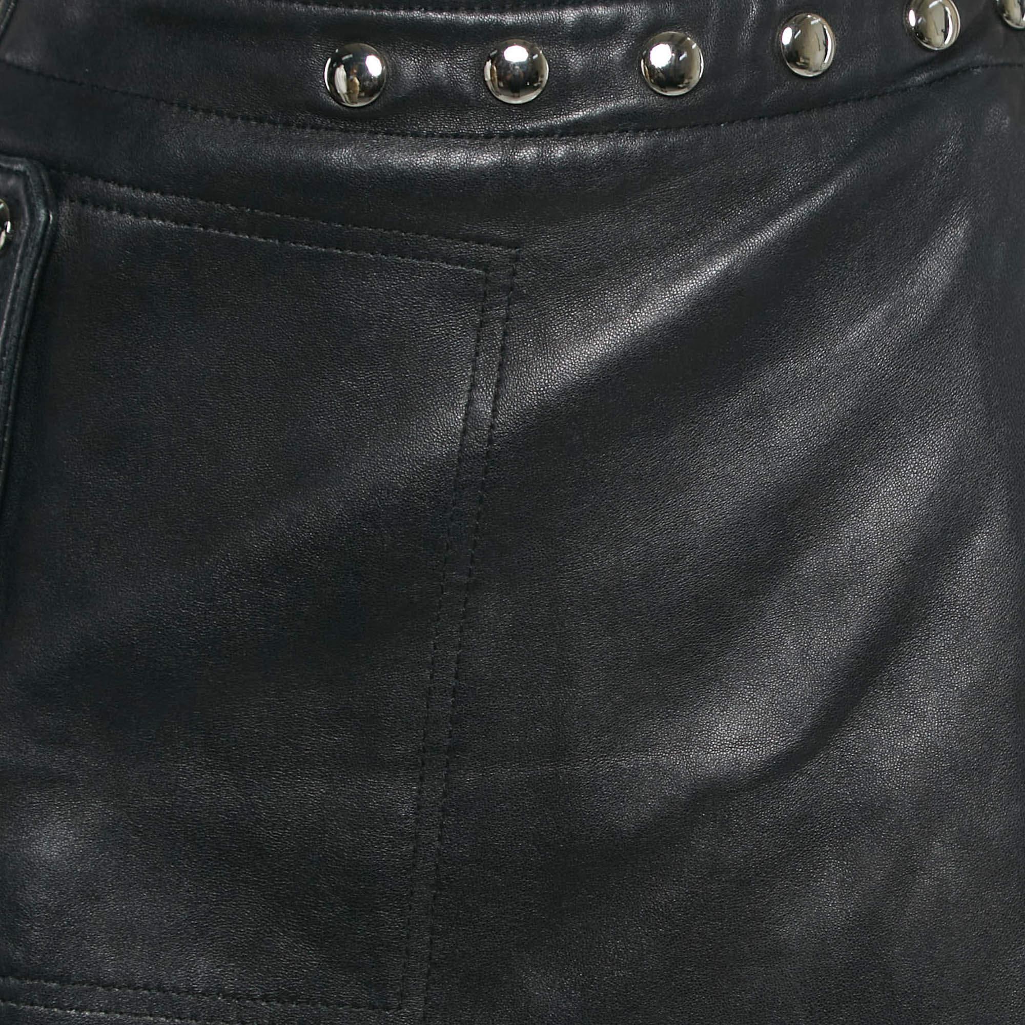 Acne Studios Black Leather Studded Mini Wrap Skirt S In Good Condition For Sale In Dubai, Al Qouz 2