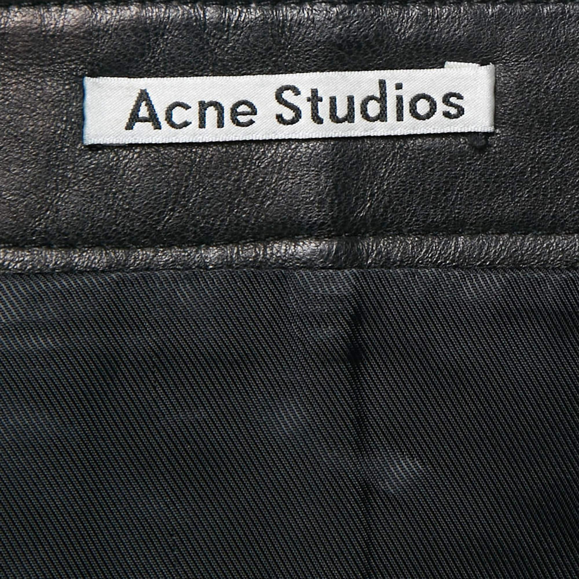 Women's Acne Studios Black Leather Studded Mini Wrap Skirt S For Sale
