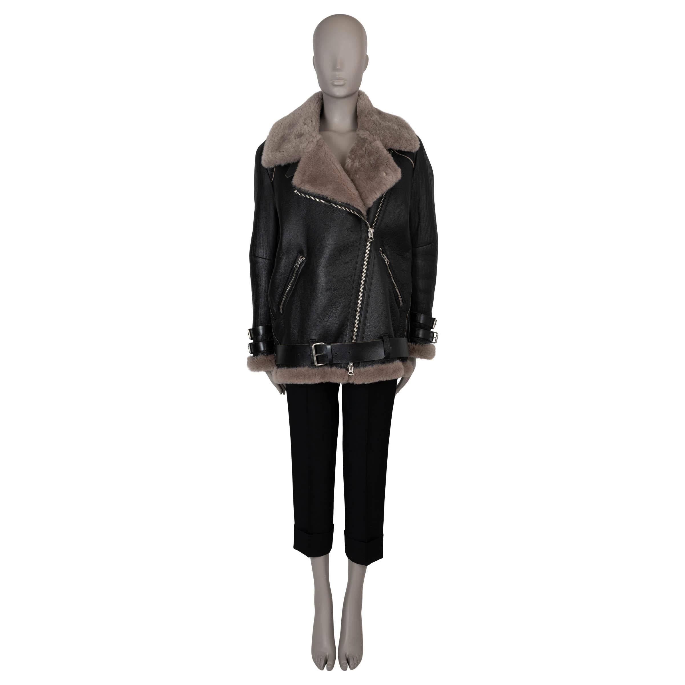 ACNE STUDIOS black leather VELOCITY OVERSIZED SHEARLING Jacket 38 S In Excellent Condition In Zürich, CH