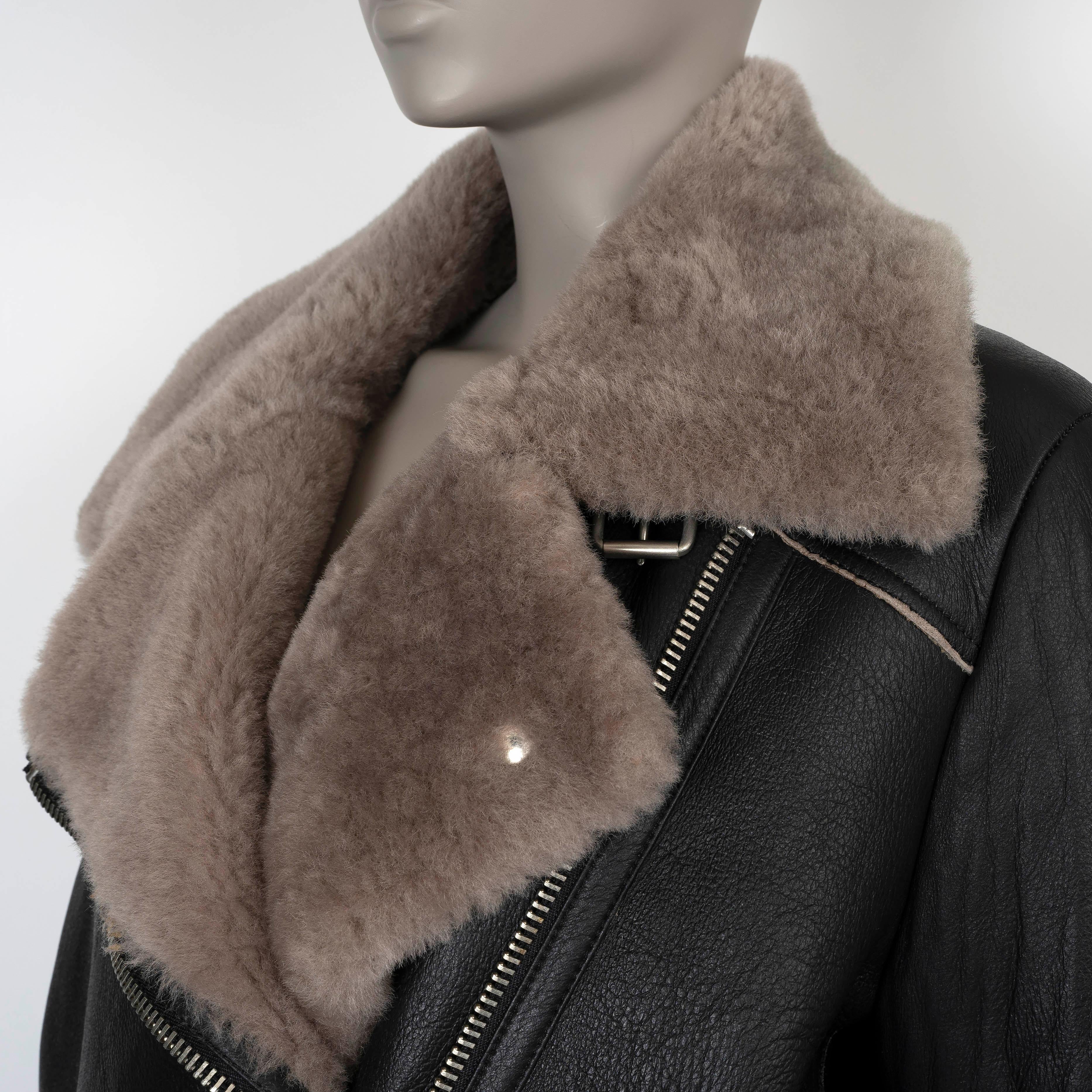 Women's ACNE STUDIOS black leather VELOCITY OVERSIZED SHEARLING Jacket 38 S