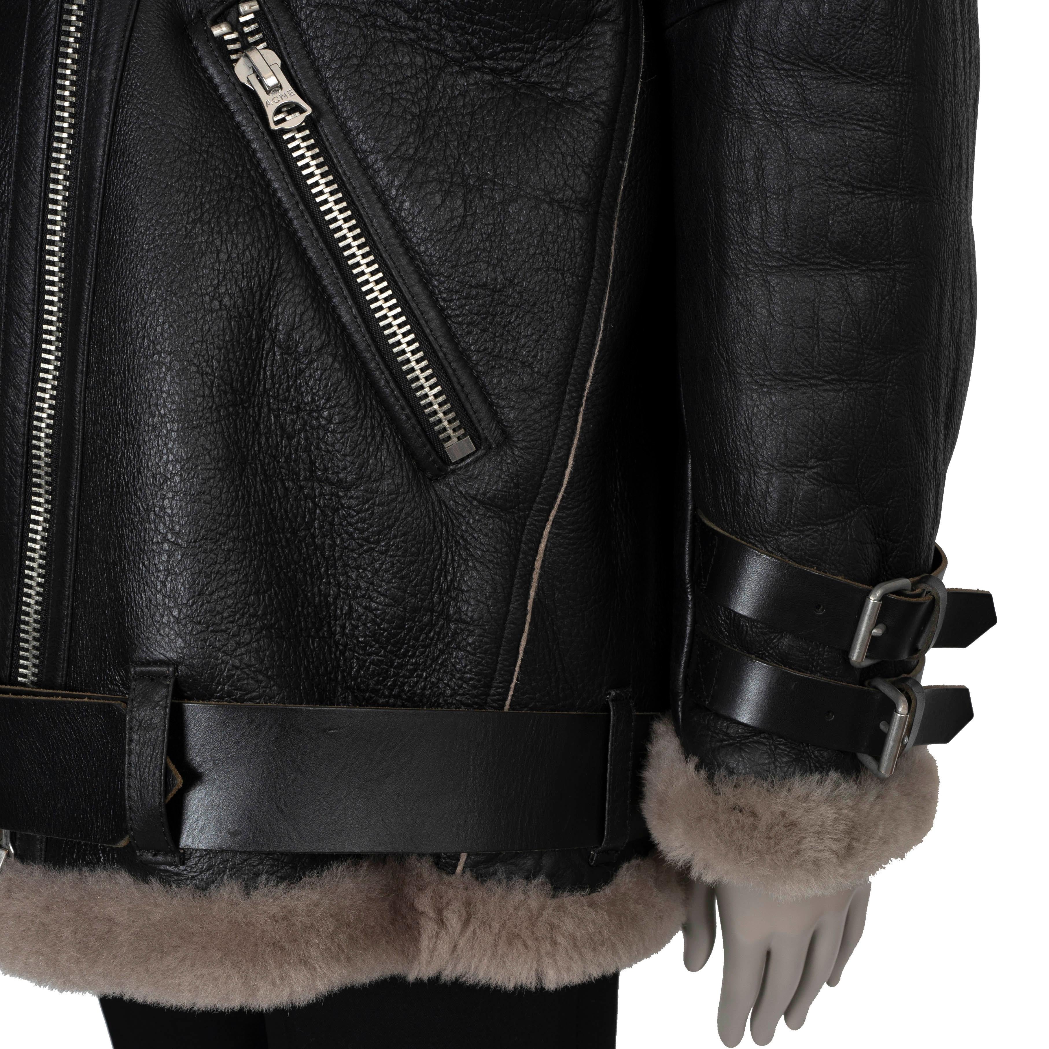 ACNE STUDIOS black leather VELOCITY OVERSIZED SHEARLING Jacket 38 S 1