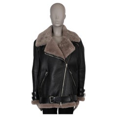 ACNE STUDIOS black leather VELOCITY OVERSIZED SHEARLING Jacket 38 S