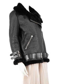 Acne Studios Black Shearling Lined Leather Jacket Size XXS