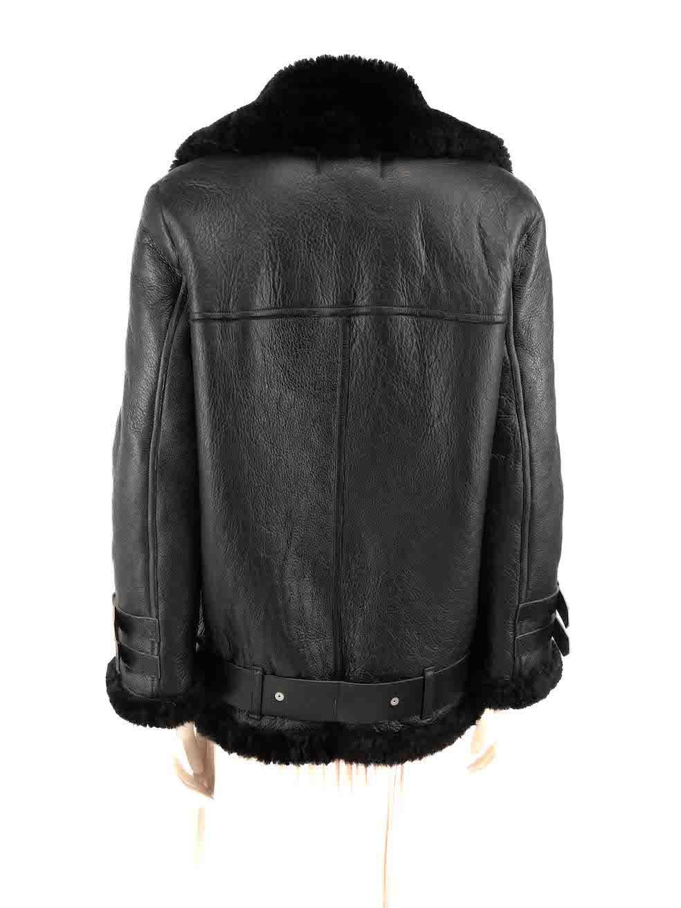 Acne Studios Black Shearling Lined Leather Jacket Size XXS In Excellent Condition In London, GB
