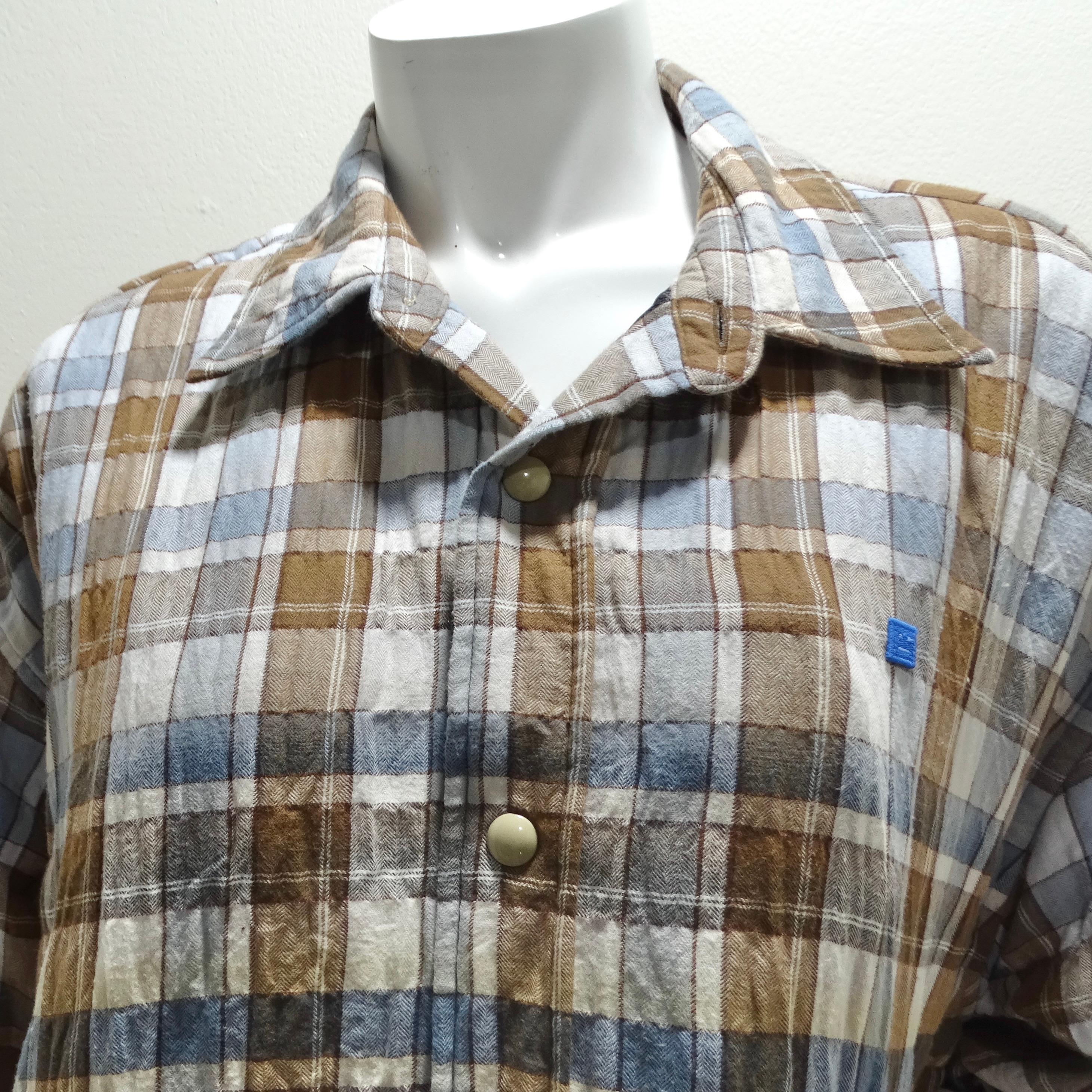 Acne Studios Blue & Brown Padded Flannel Face Jacket In Excellent Condition For Sale In Scottsdale, AZ