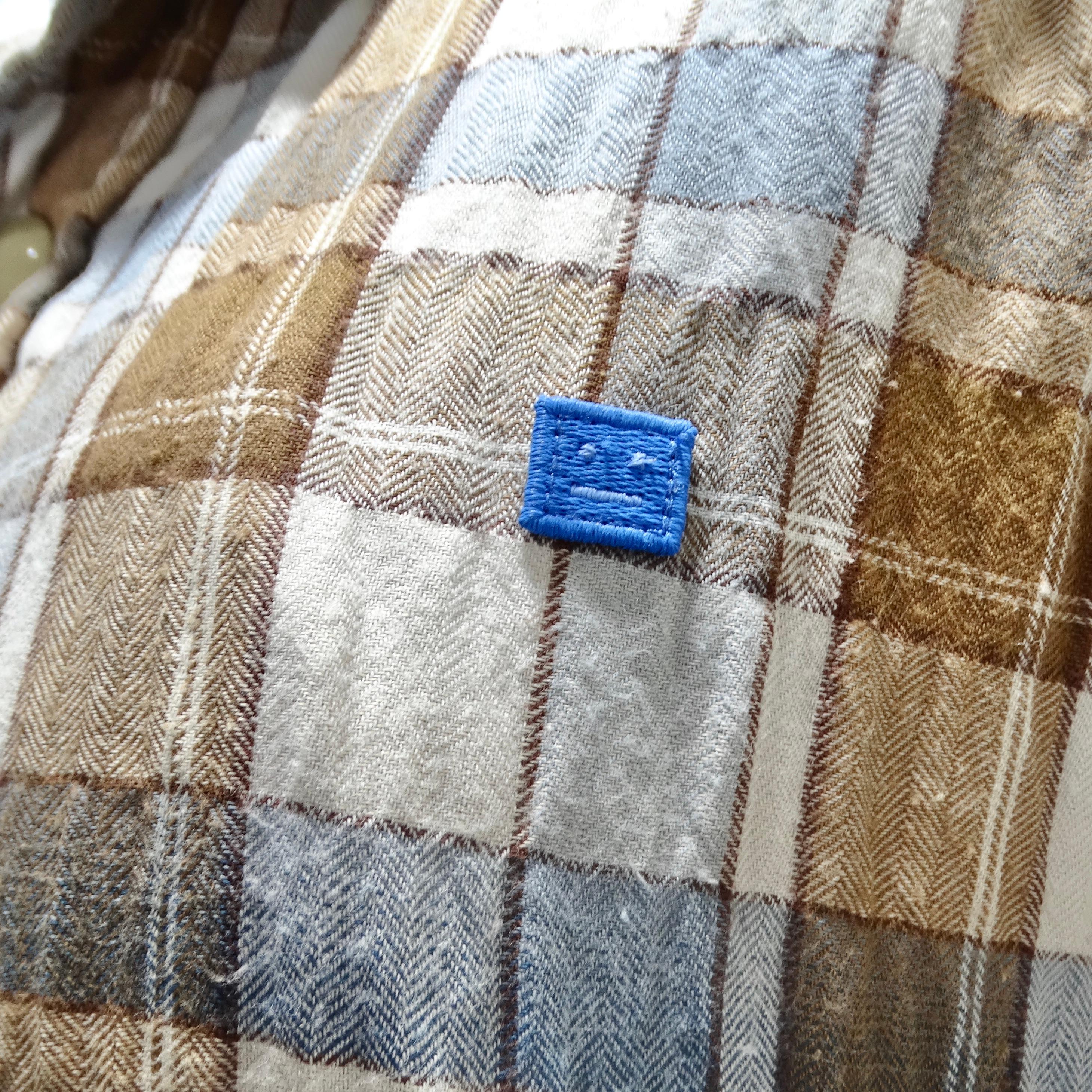 Acne Studios Blue & Brown Padded Flannel Face Jacket In Excellent Condition In Scottsdale, AZ