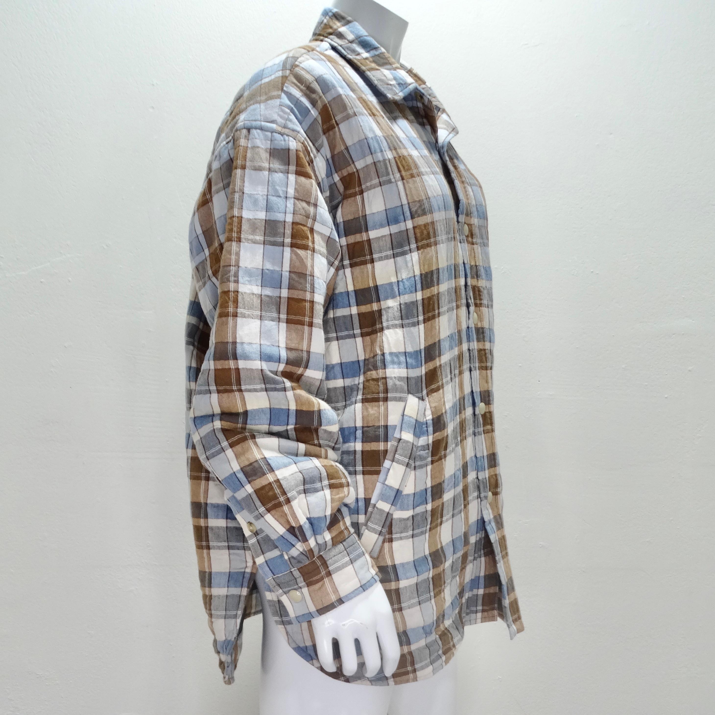 Acne Studios Blue & Brown Padded Flannel Face Jacket For Sale 1