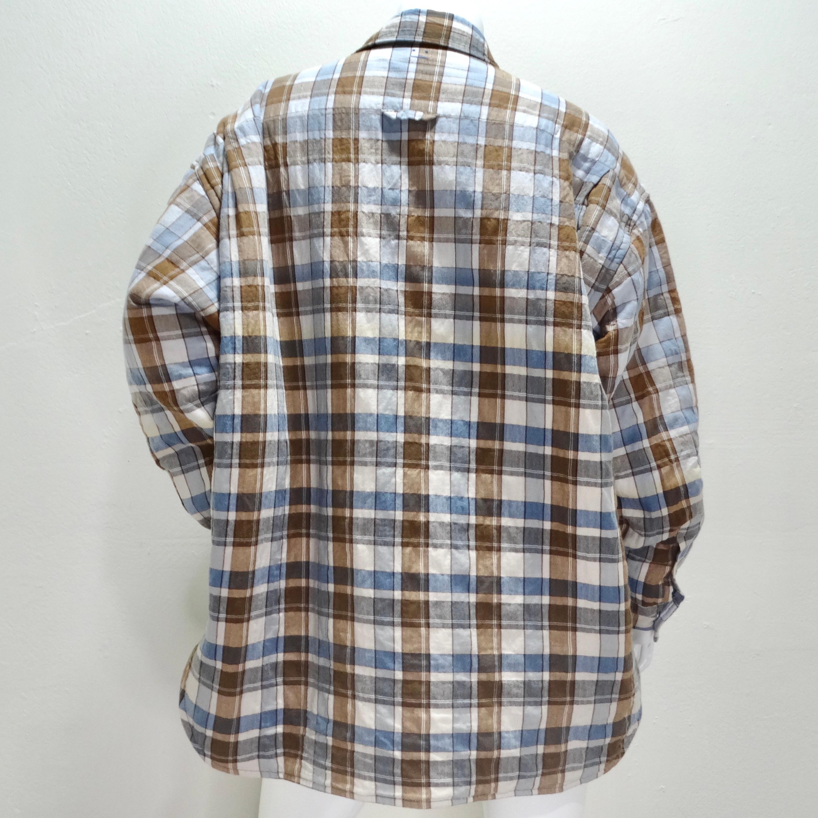 Acne Studios Blue & Brown Padded Flannel Face Jacket For Sale 2