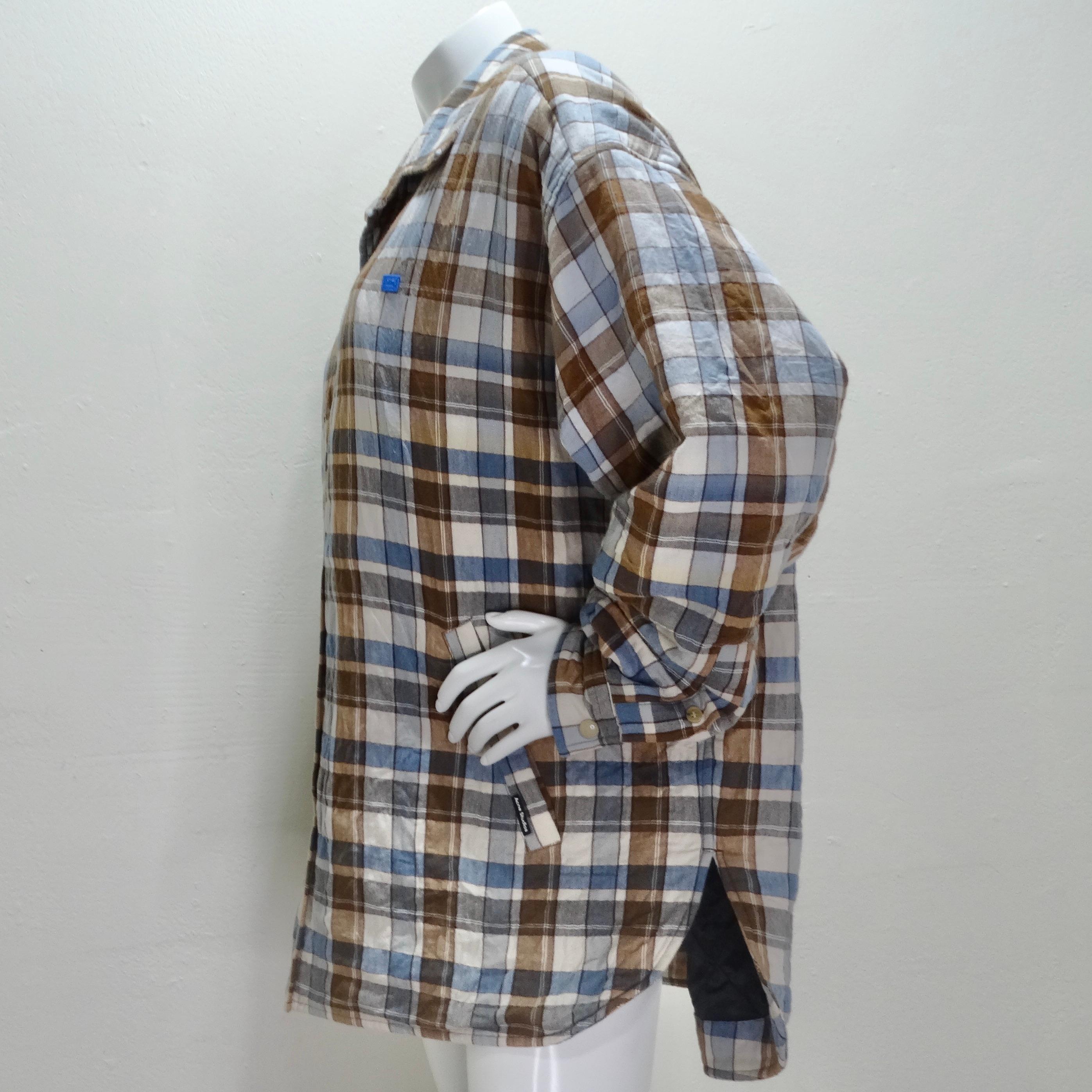 Acne Studios Blue & Brown Padded Flannel Face Jacket For Sale 3