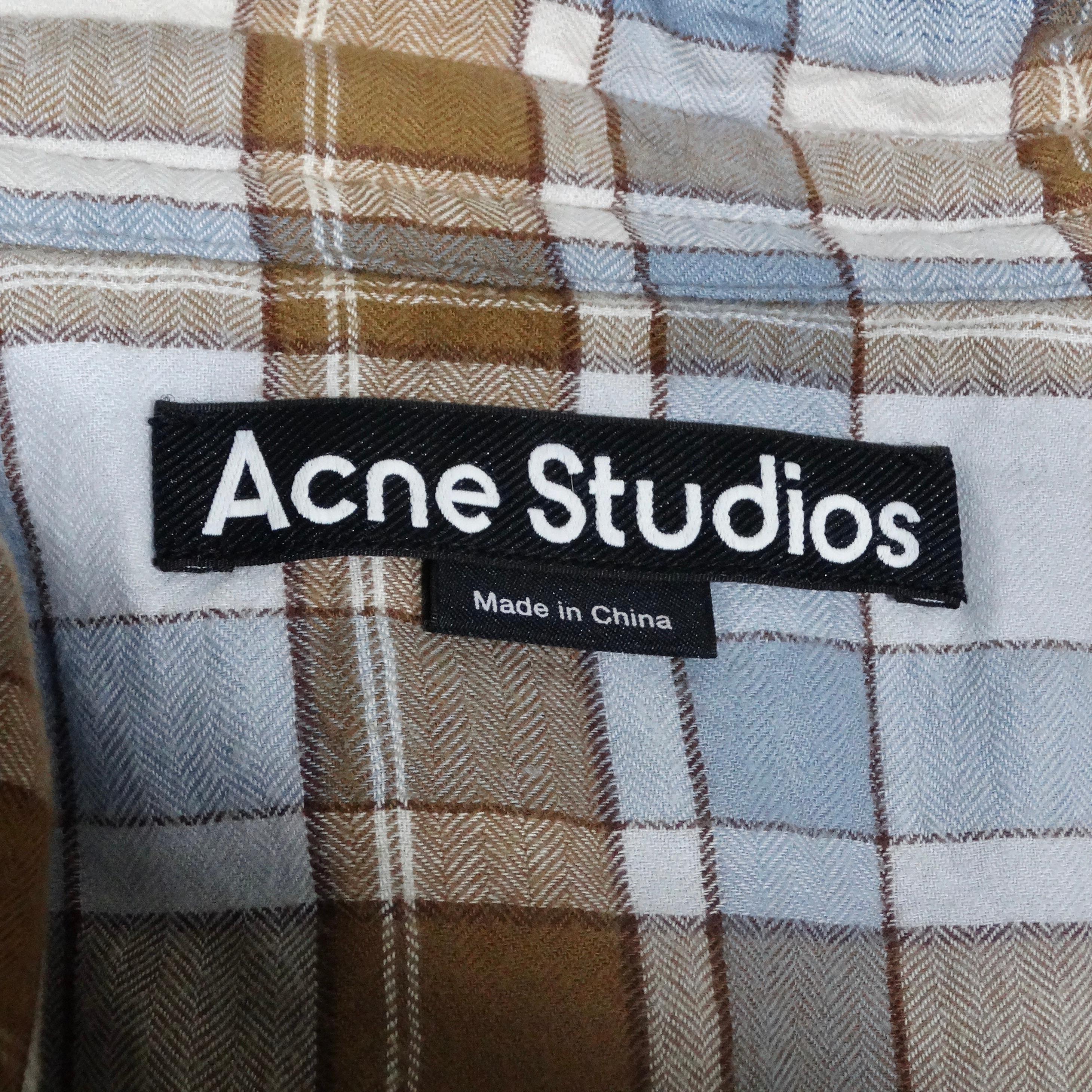 Acne Studios Blue & Brown Padded Flannel Face Jacket For Sale 5