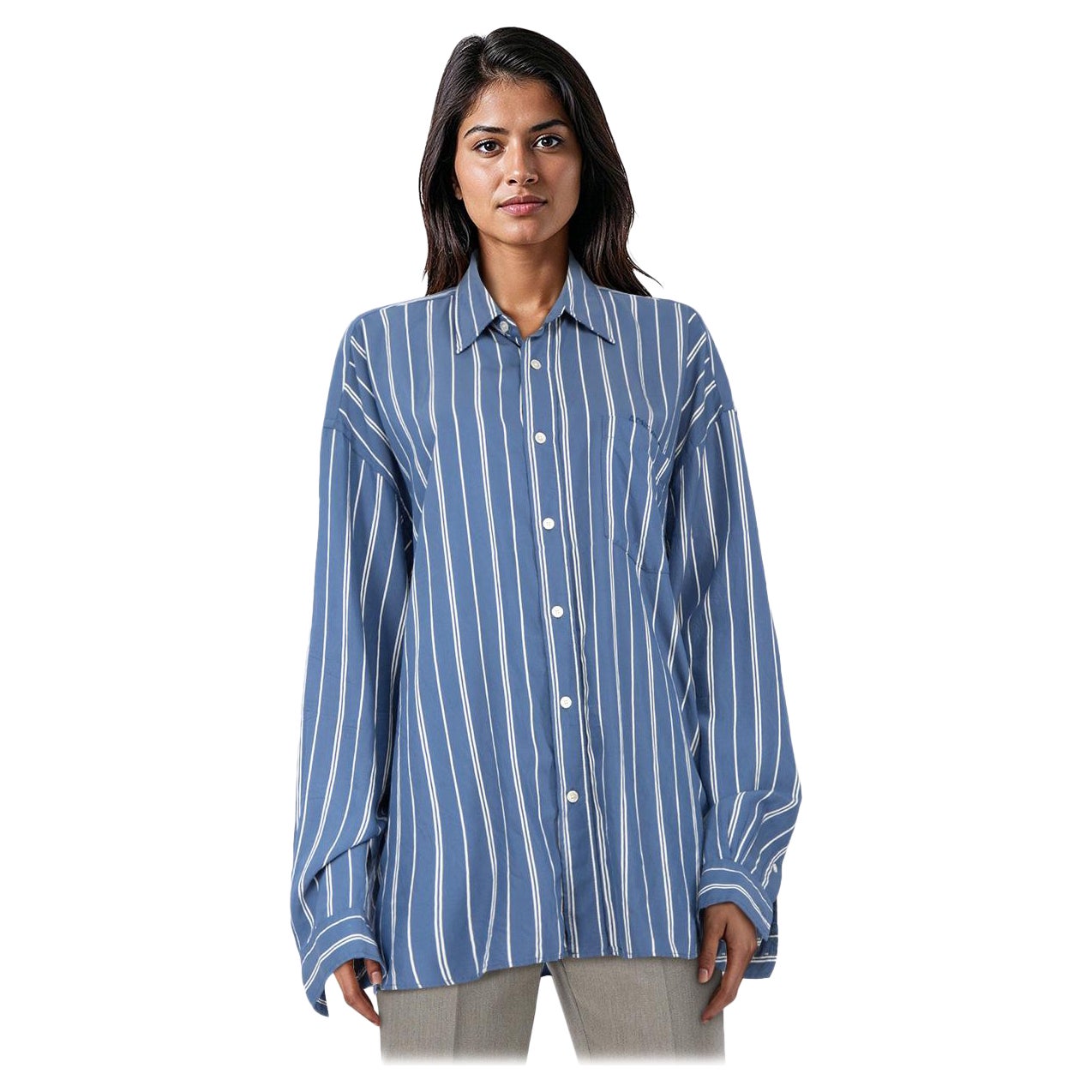 Acne Studios Camisa abotonada de rayas azules Talla 4XL