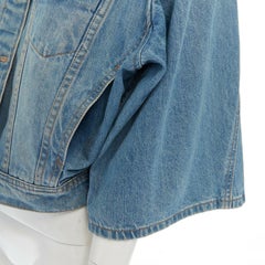 ACNE STUDIOS blue washed denim dual pocket wide 3/4 sleeve jean jacket FR38 S