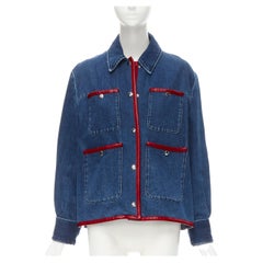 ACNE STUDIOS blue washed denim red leather trim 4 pocket trucker jacket FR38 M