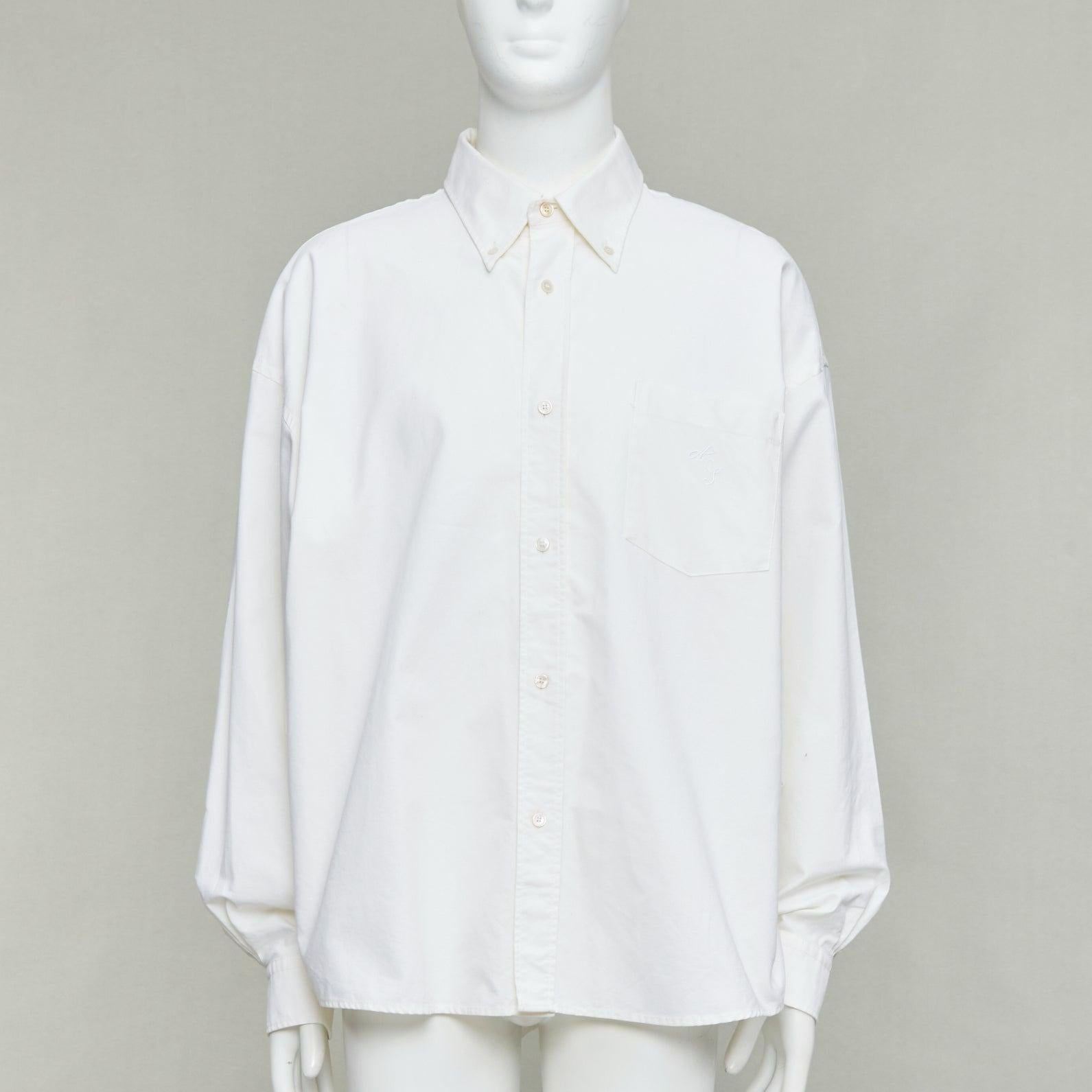 ACNE STUDIOS cremefarbenes Baumwollhemd mit Kokonsilhouette und AS-Stickerei FR50 L im Zustand „Gut“ im Angebot in Hong Kong, NT