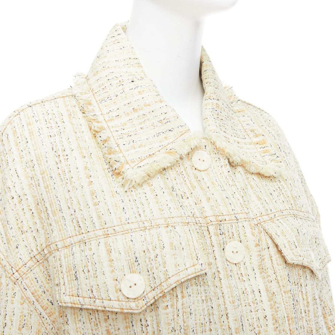 ACNE STUDIOS denim detail cream tweed oversized jacket FR32 XXS
Reference: NKLL/A00340
Brand: Acne tudios
Material: Tweed
Color: Cream
Pattern: Tweed
Closure: Button
Extra Details: Crafted from cotton-blend tweed and updated with denim details, this