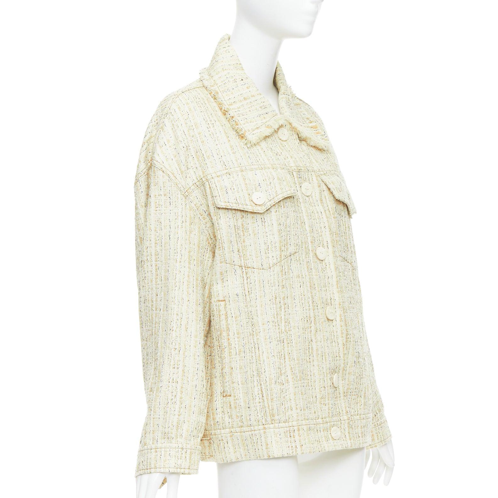 ACNE STUDIOS denim detail cream tweed oversized jacket FR32 XXS In Excellent Condition In Hong Kong, NT