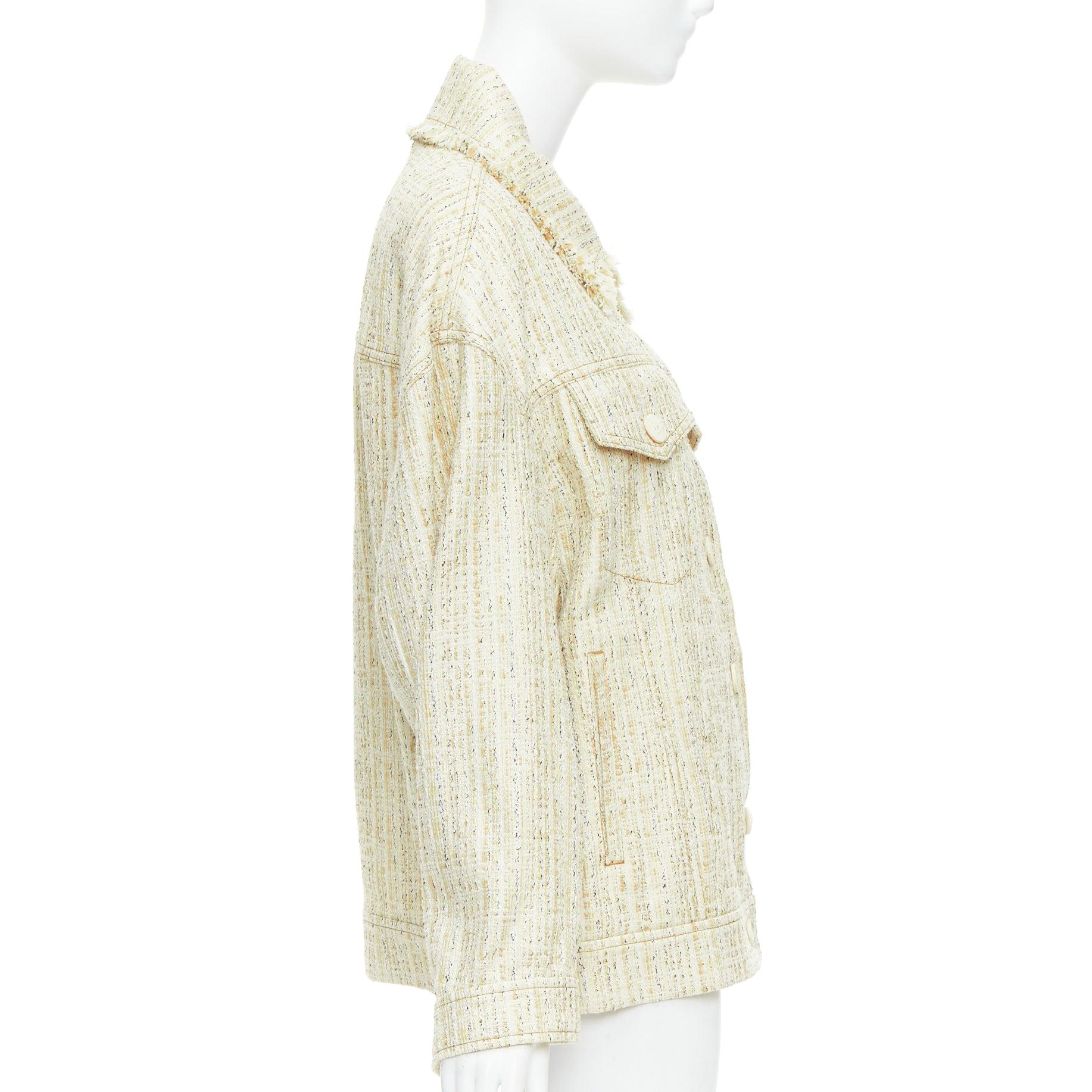 Women's ACNE STUDIOS denim detail cream tweed oversized jacket FR32 XXS