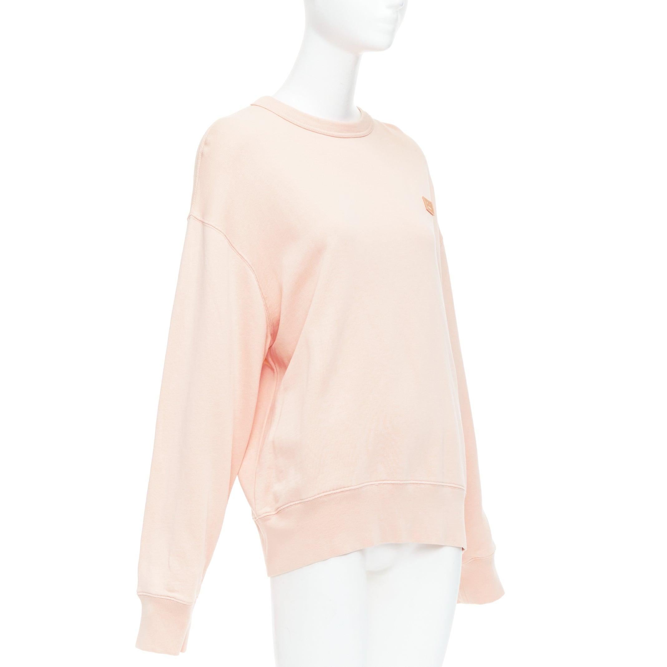 White ACNE STUDIOS Fairah Face pink smiley square cotton pullover sweatshirt XS For Sale