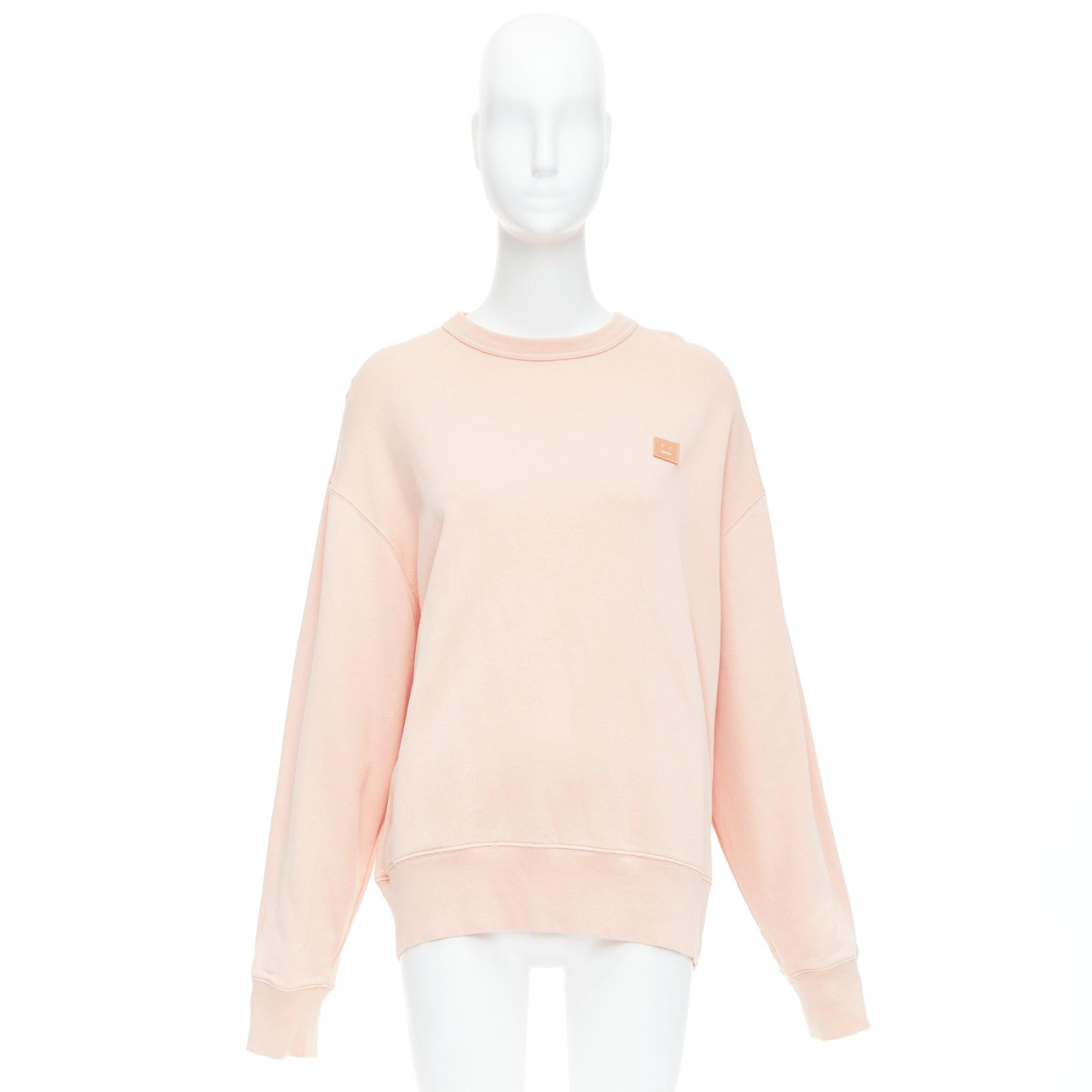 ACNE STUDIOS Fairah Face pink smiley square cotton pullover sweatshirt XS For Sale 4