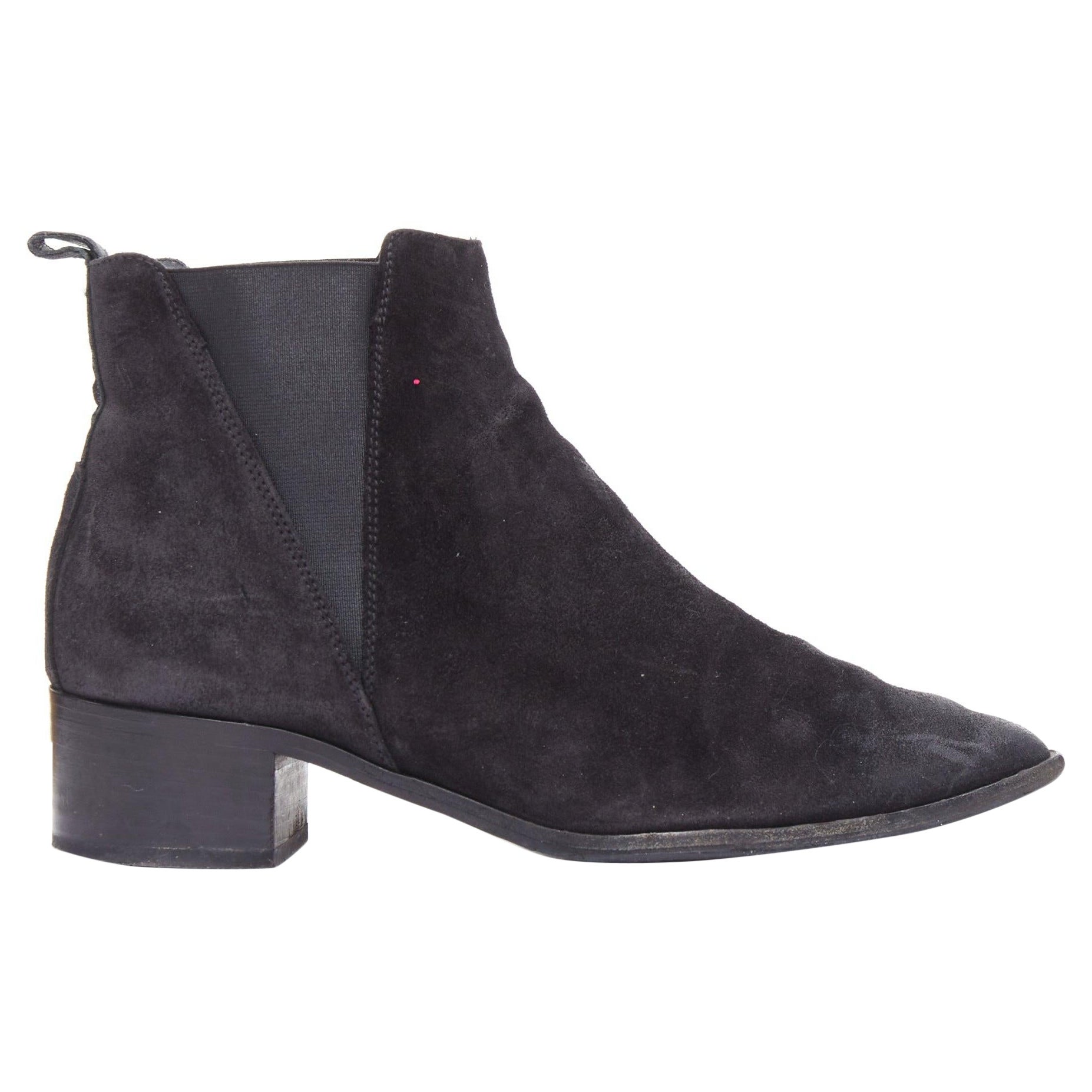 ACNE STUDIOS Stivali Jensen in camoscio nero con tassello geometrico EU38