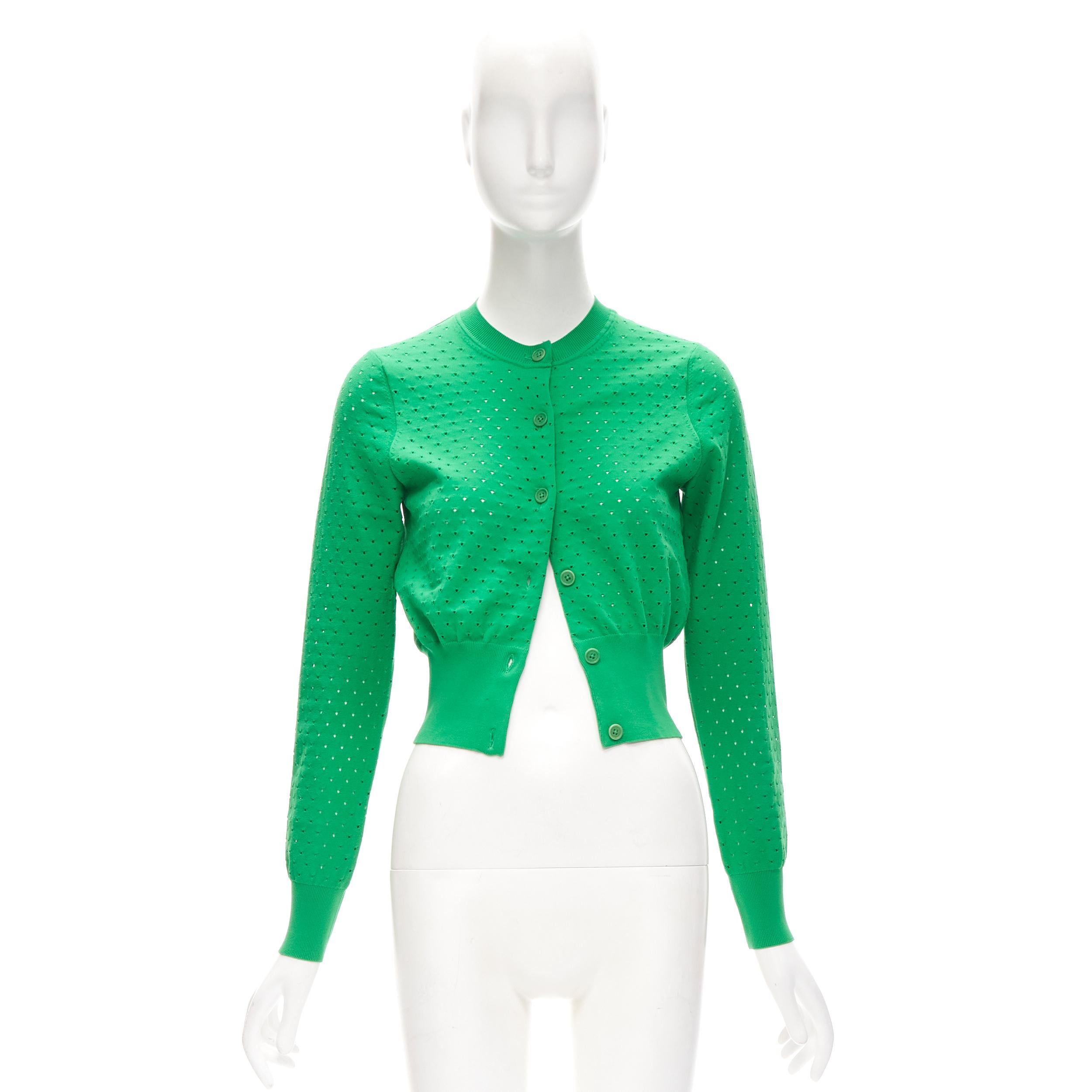 ACNE STUDIOS kelly green perforated cropped cardigan sweater S 3