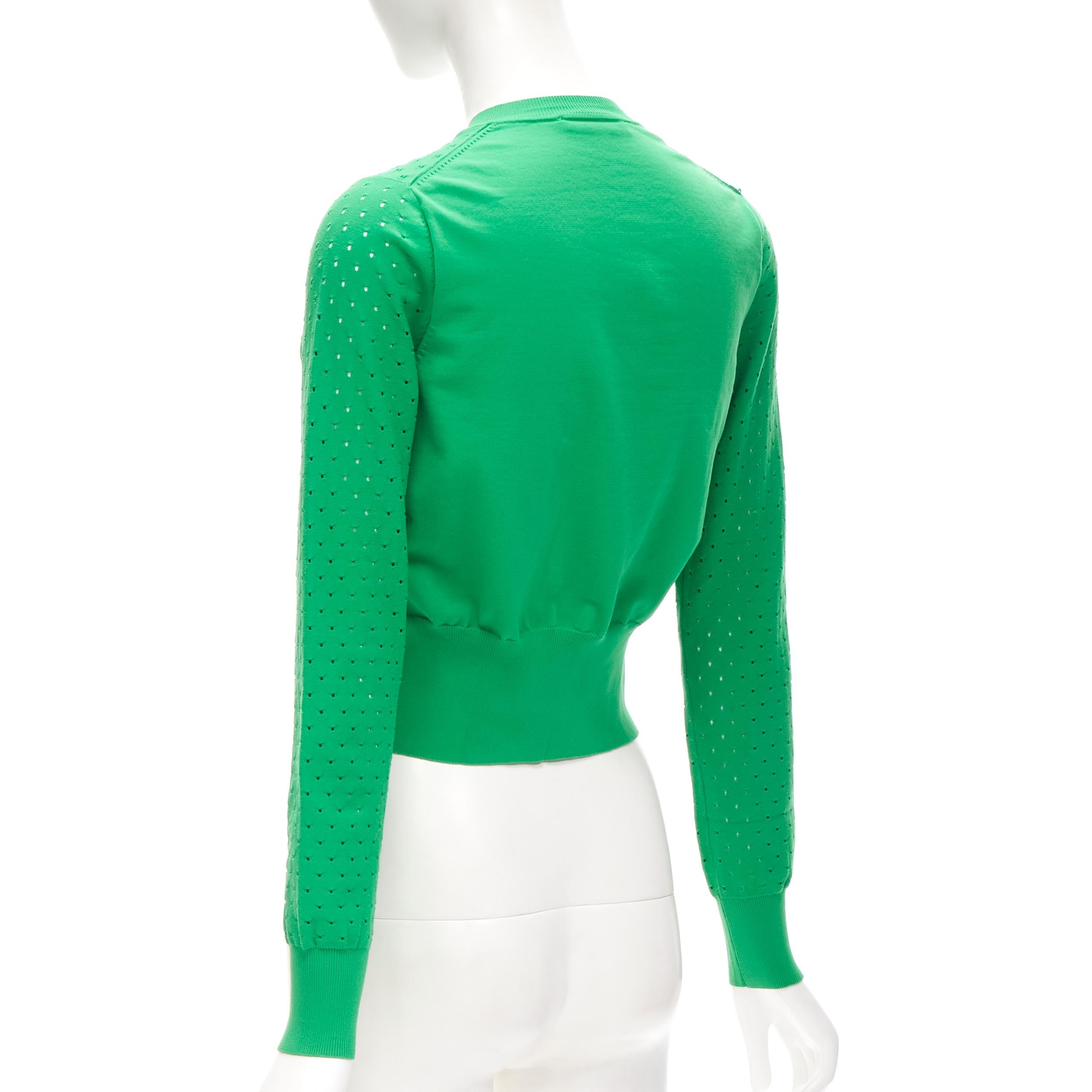 ACNE STUDIOS kelly green perforated cropped cardigan sweater S In Excellent Condition In Hong Kong, NT