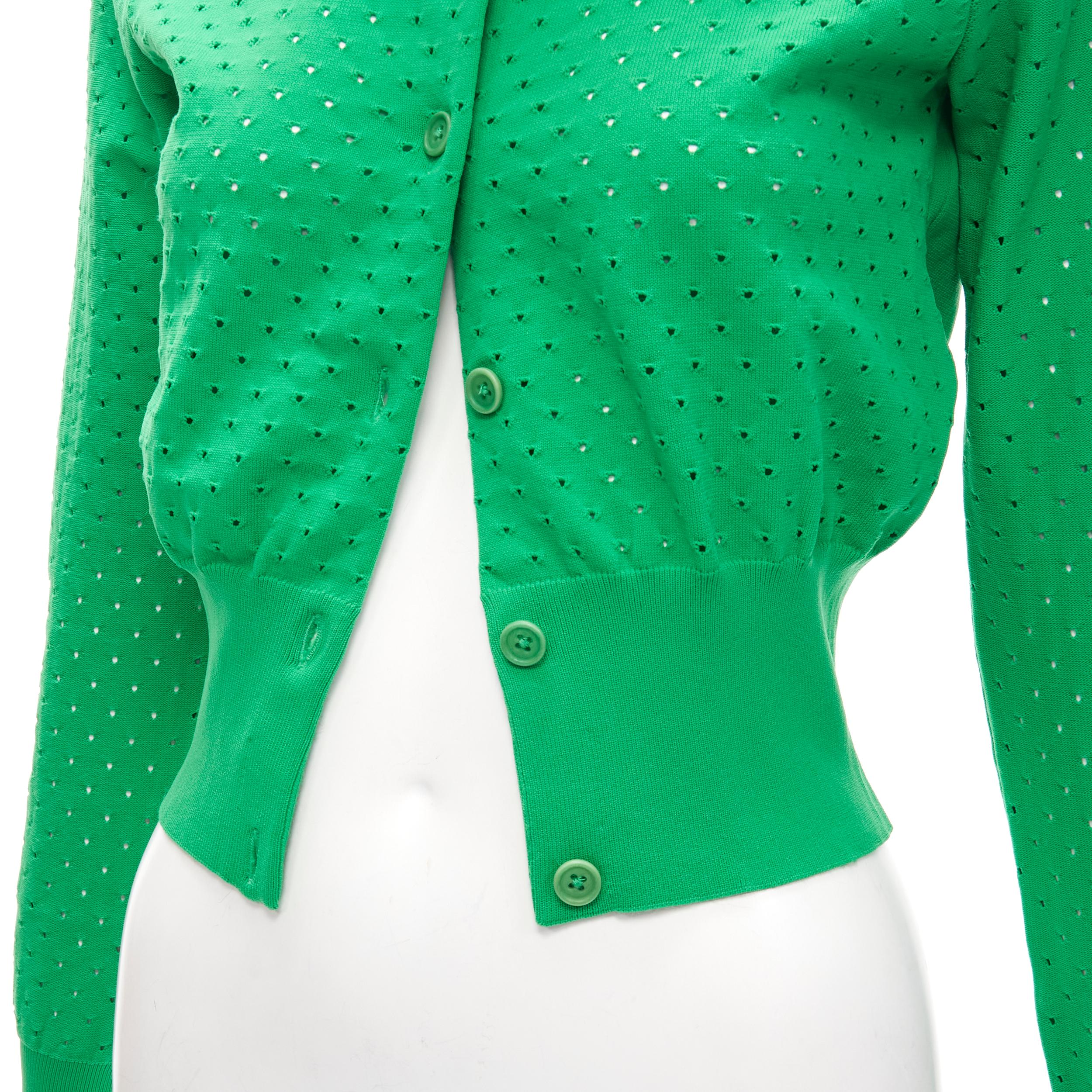 ACNE STUDIOS kelly green perforated cropped cardigan sweater S 1