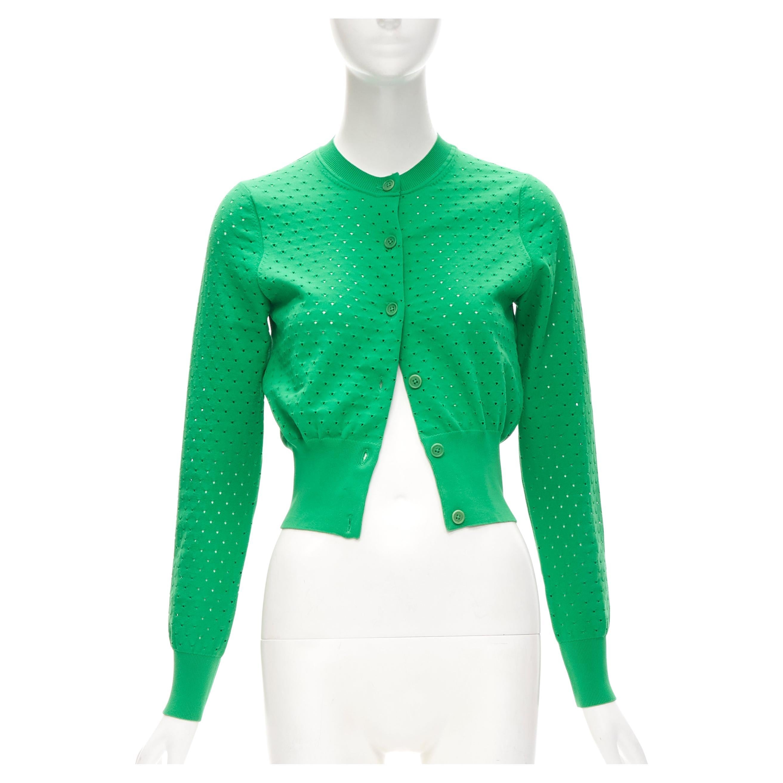 ACNE STUDIOS kelly green perforated cropped cardigan sweater S