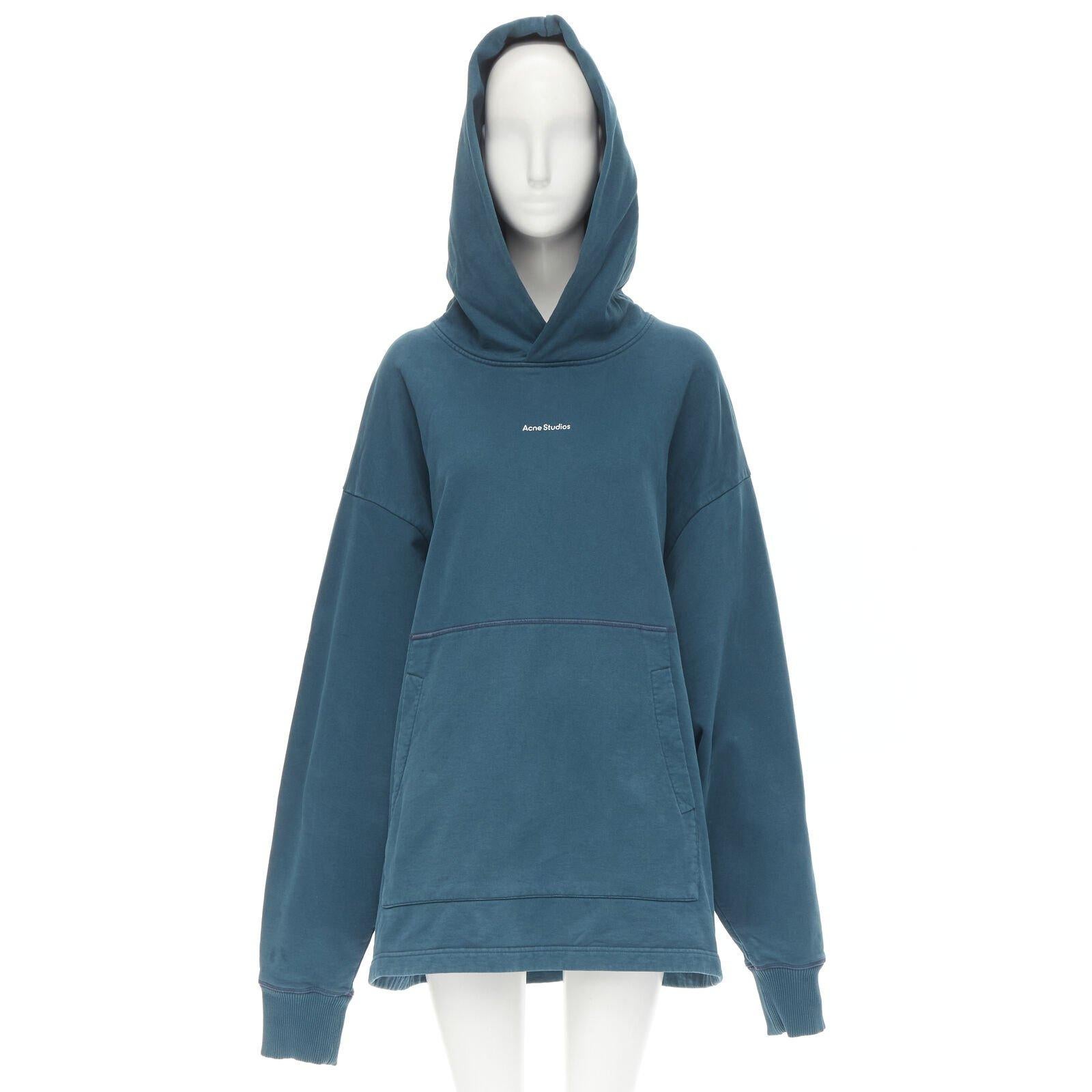 Blu ACNE STUDIOS - Felpa con cappuccio oversize in cotone lavato blu turchese con stampa logo M in vendita