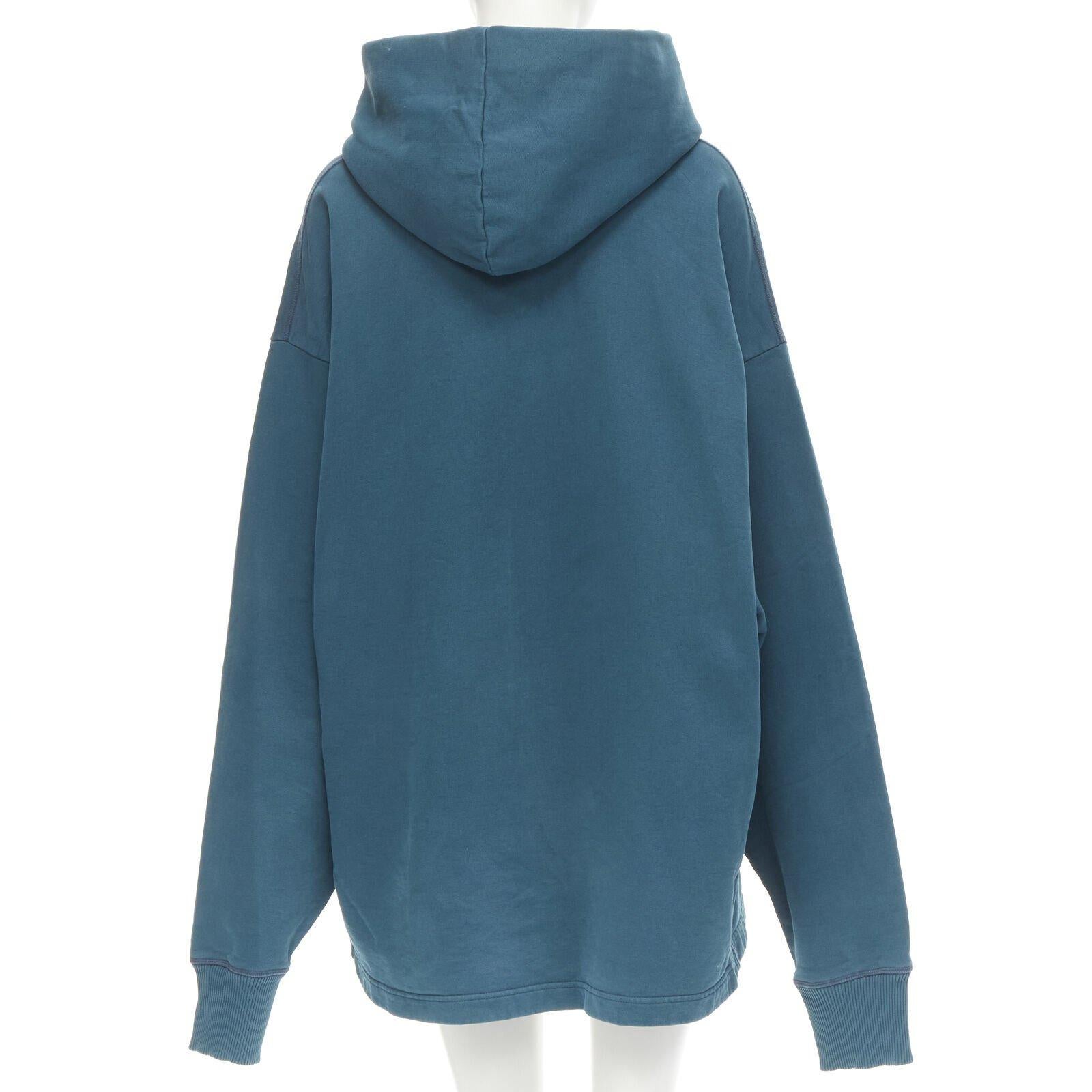 ACNE STUDIOS - Felpa con cappuccio oversize in cotone lavato blu turchese con stampa logo M in vendita 1