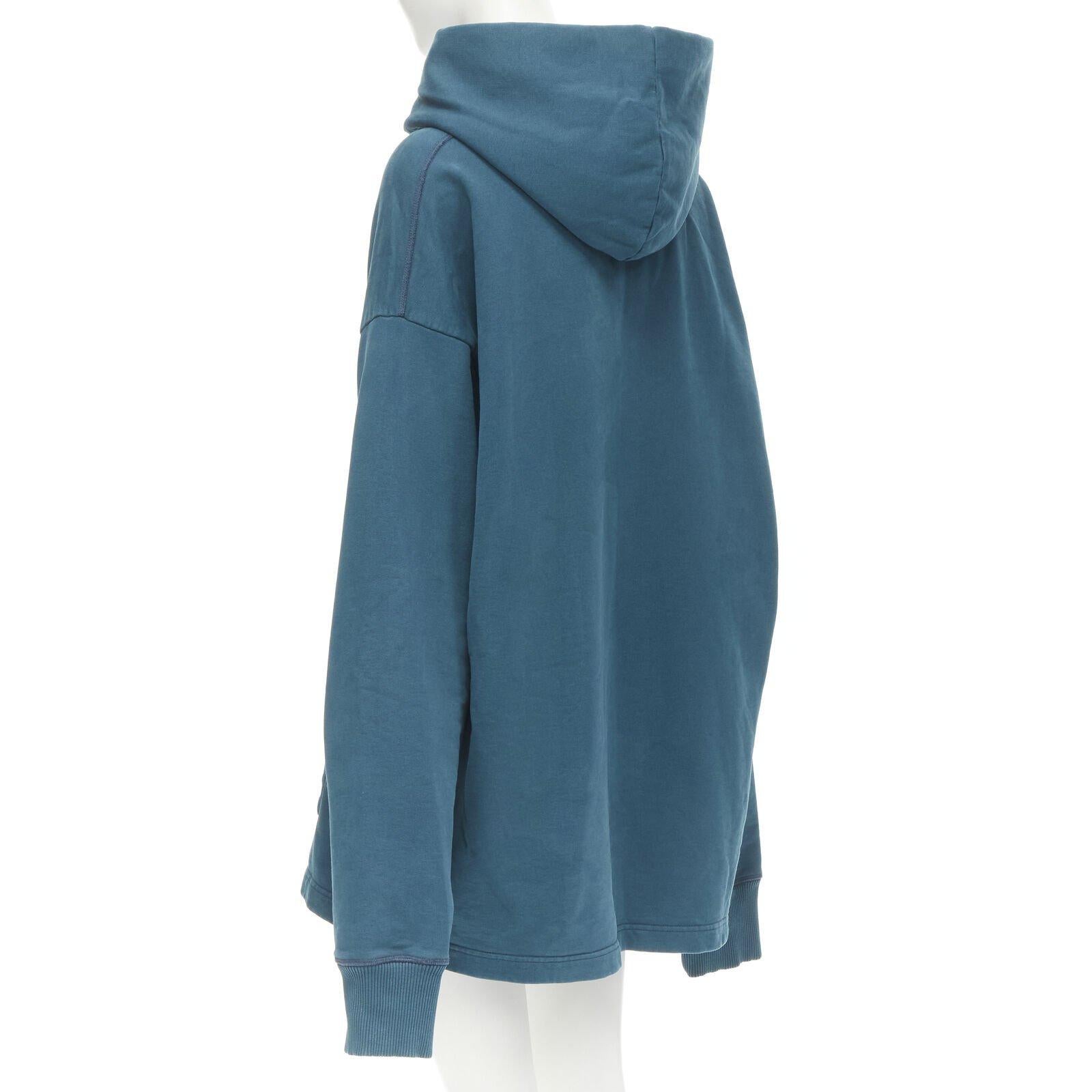 ACNE STUDIOS - Felpa con cappuccio oversize in cotone lavato blu turchese con stampa logo M in vendita 2