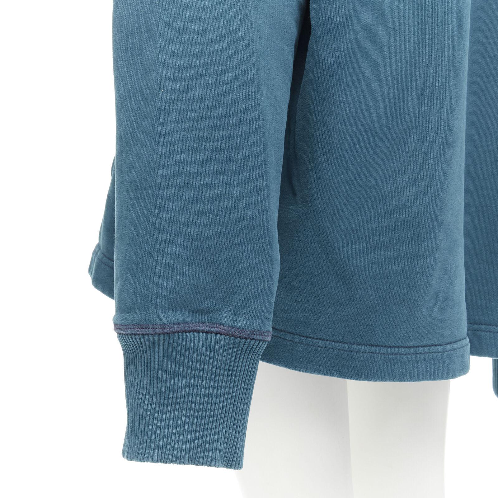 ACNE STUDIOS - Felpa con cappuccio oversize in cotone lavato blu turchese con stampa logo M in vendita 3