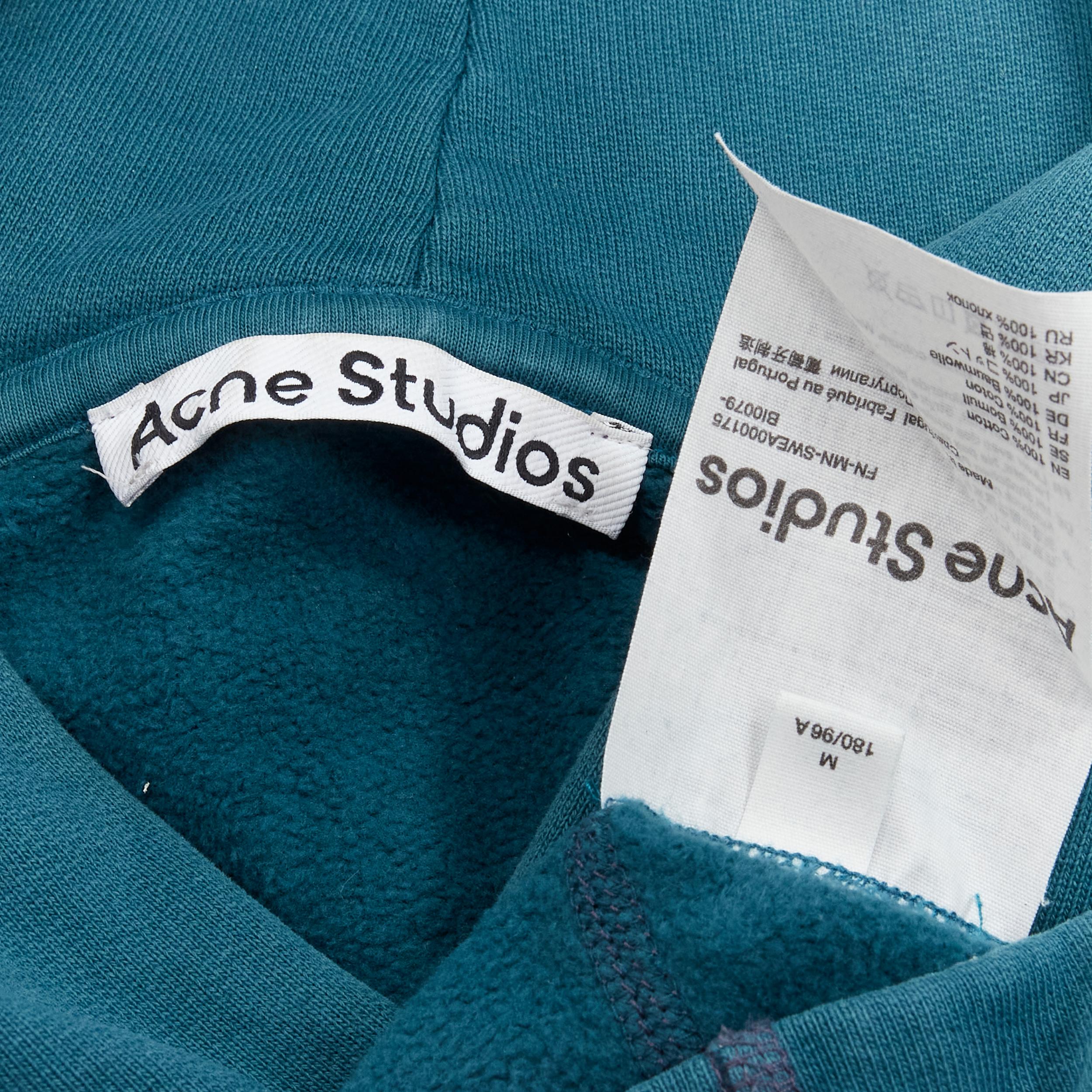 ACNE STUDIOS logo print washed cotton turquoise blue oversized hoodie M For Sale 1